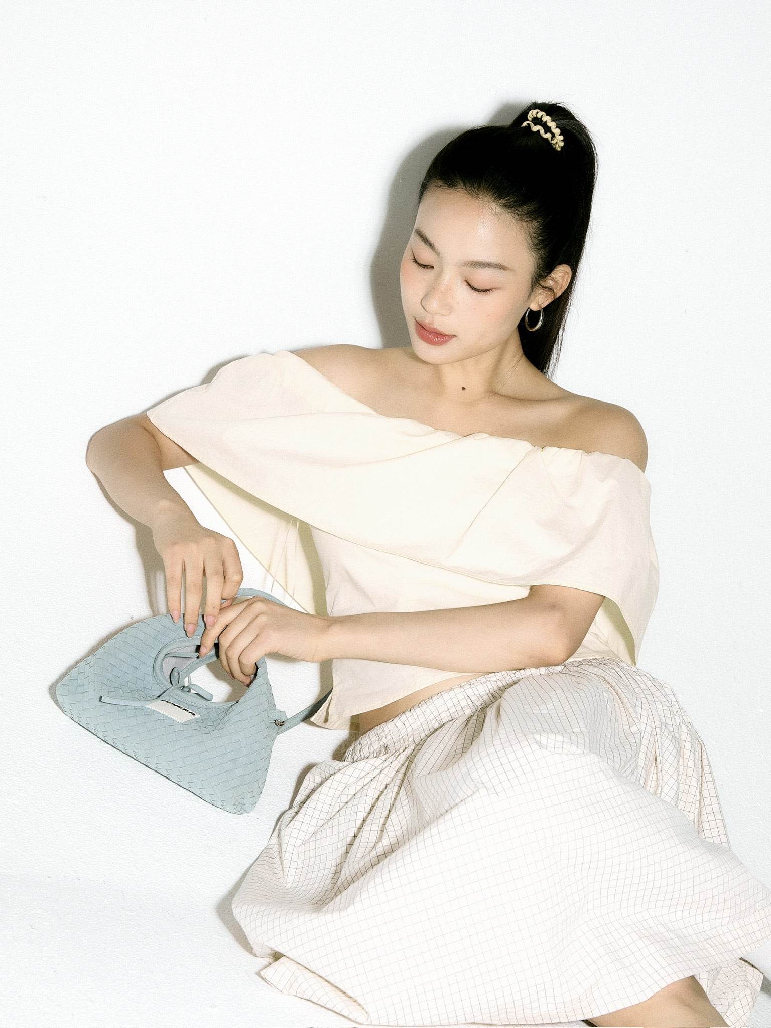 (Ash Blue)Mini Hobo Crossbody Bag-TENERA Handwoven Suede Collection - TENERA