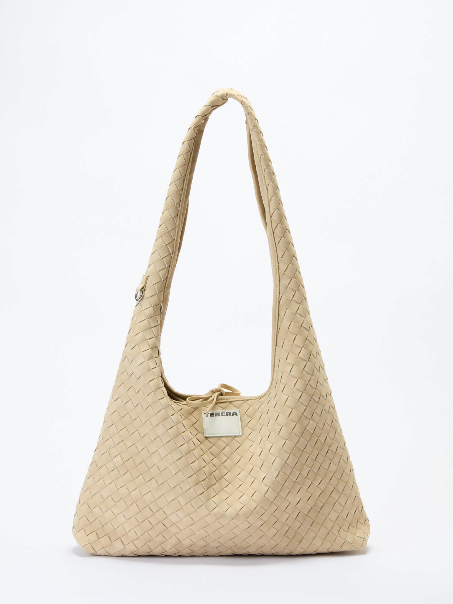 (Almond Beige)Large Hobo Bag-TENERA Handwoven Suede Collection - TENERA