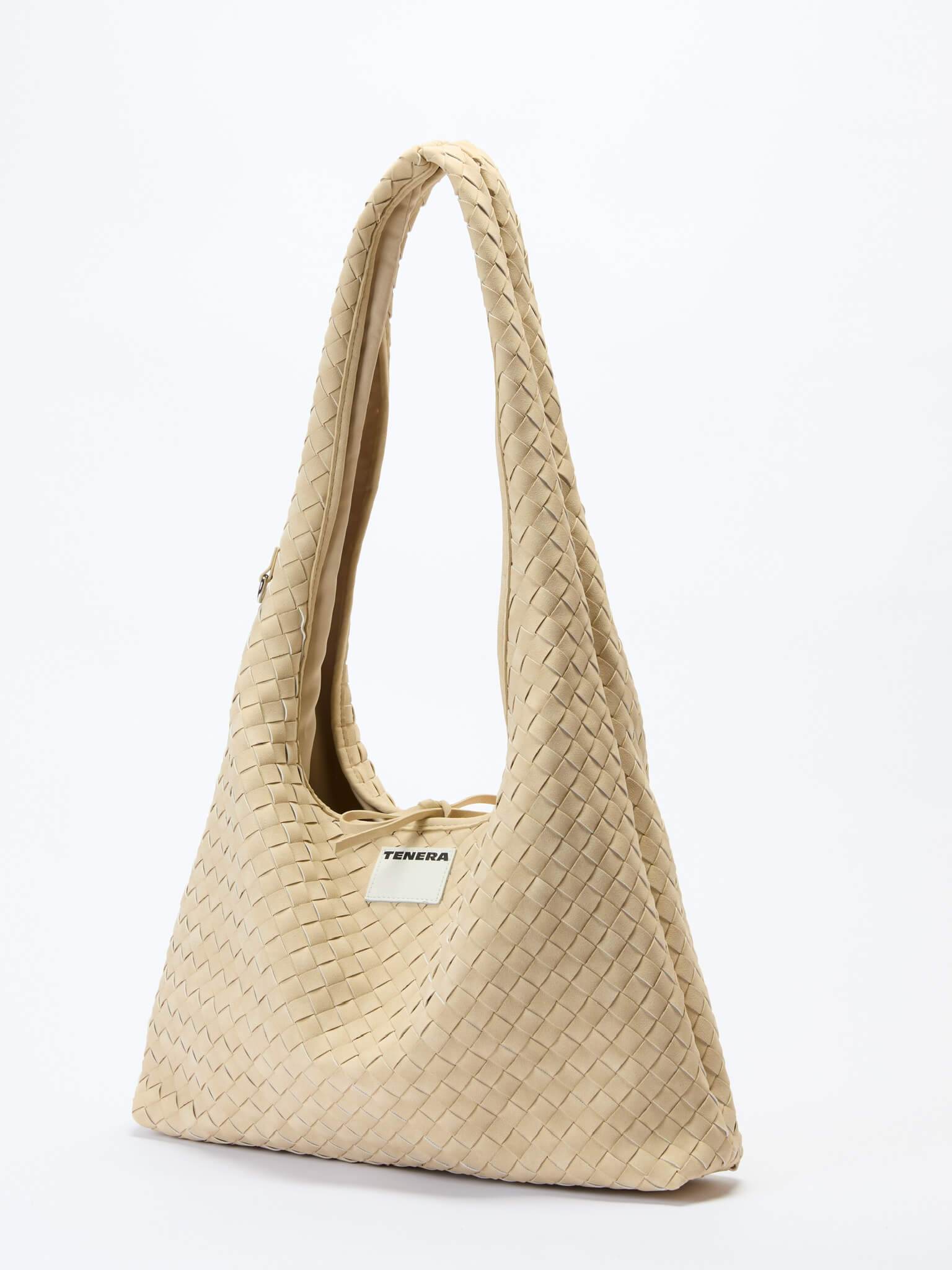 (Almond Beige)Large Hobo Bag-TENERA Handwoven Suede Collection - TENERA