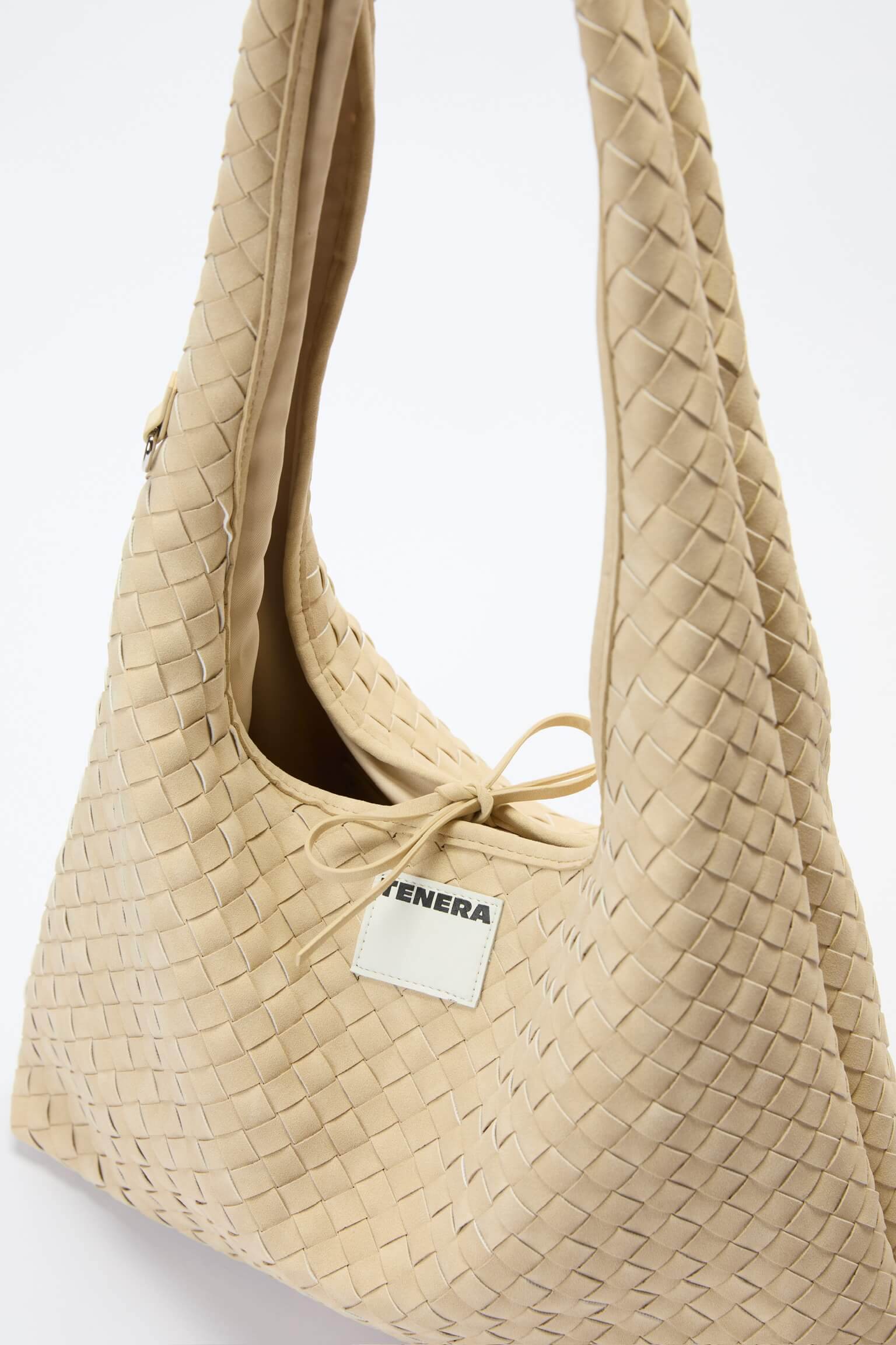 (Almond Beige)Large Hobo Bag-TENERA Handwoven Suede Collection - TENERA