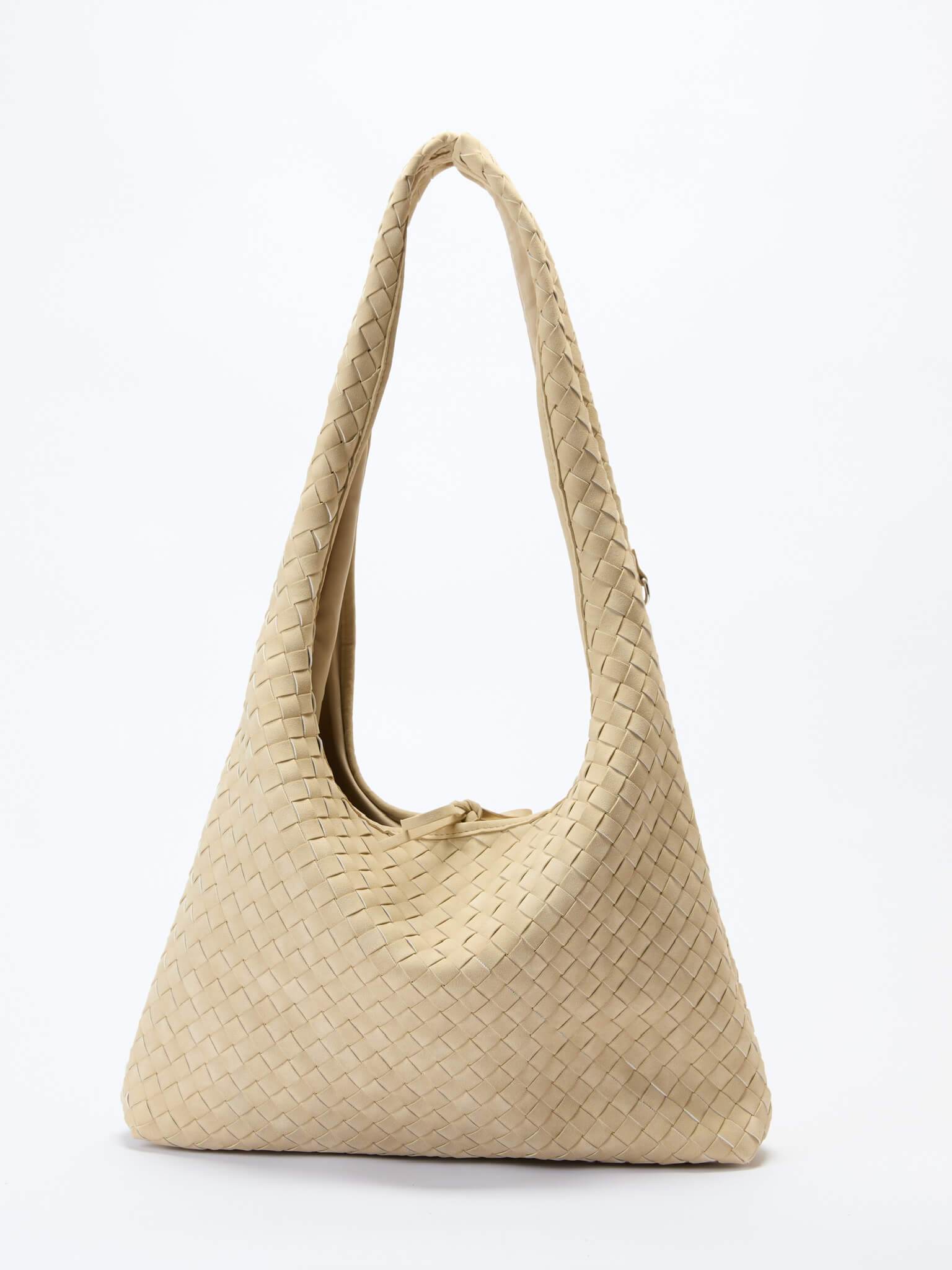 (Almond Beige)Large Hobo Bag-TENERA Handwoven Suede Collection - TENERA