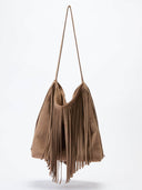 (Clay)Large Suede Fringe Beaded Bucket Bag-TENERA Boho Collection - TENERA