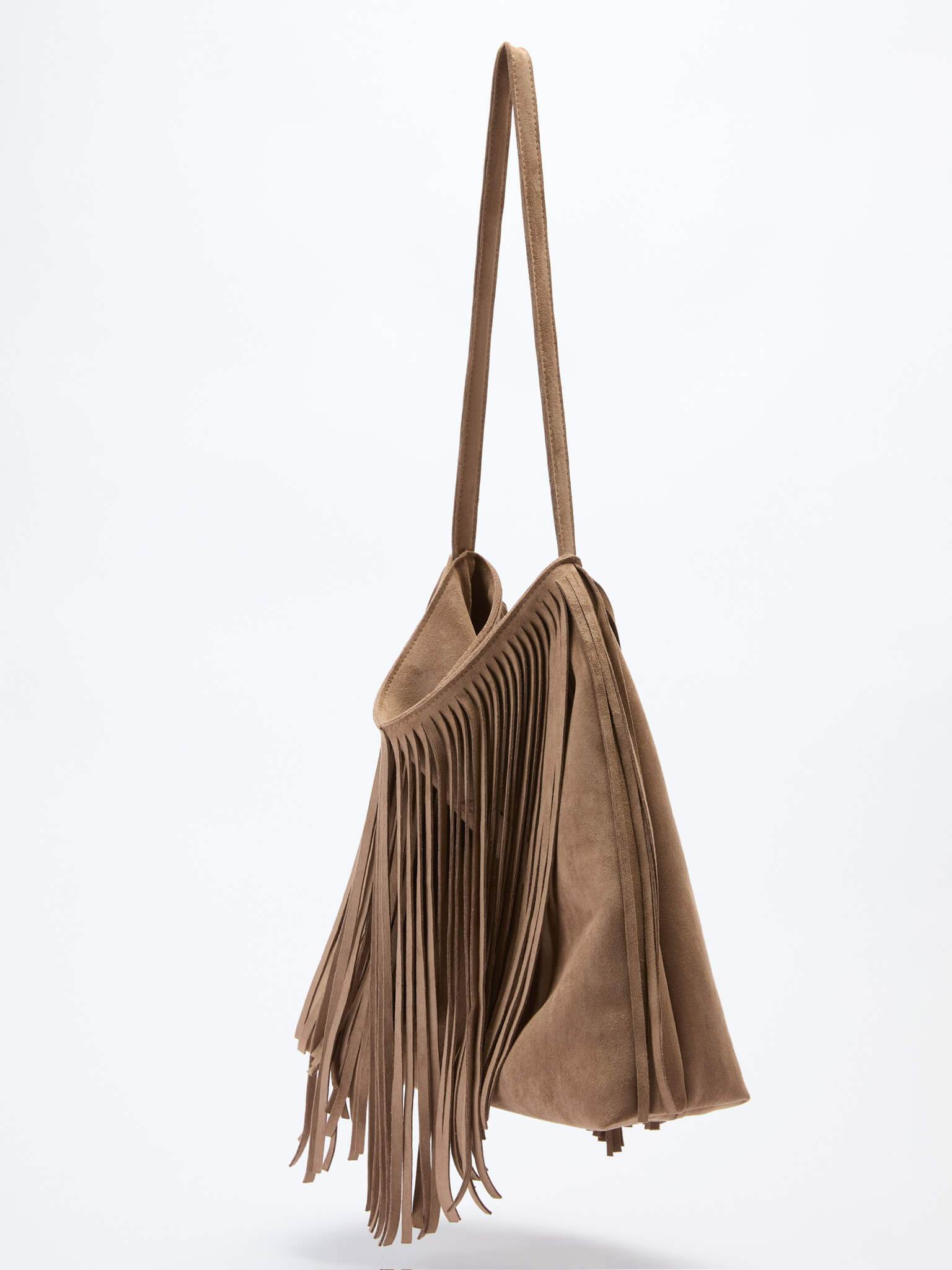 (Clay)Large Suede Fringe Beaded Bucket Bag-TENERA Boho Collection - TENERA