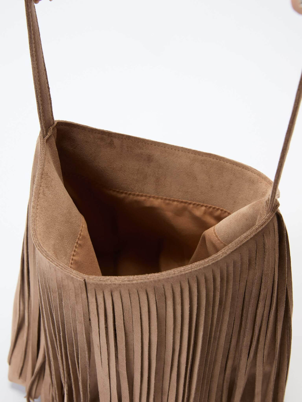 (Clay)Large Suede Fringe Beaded Bucket Bag-TENERA Boho Collection - TENERA