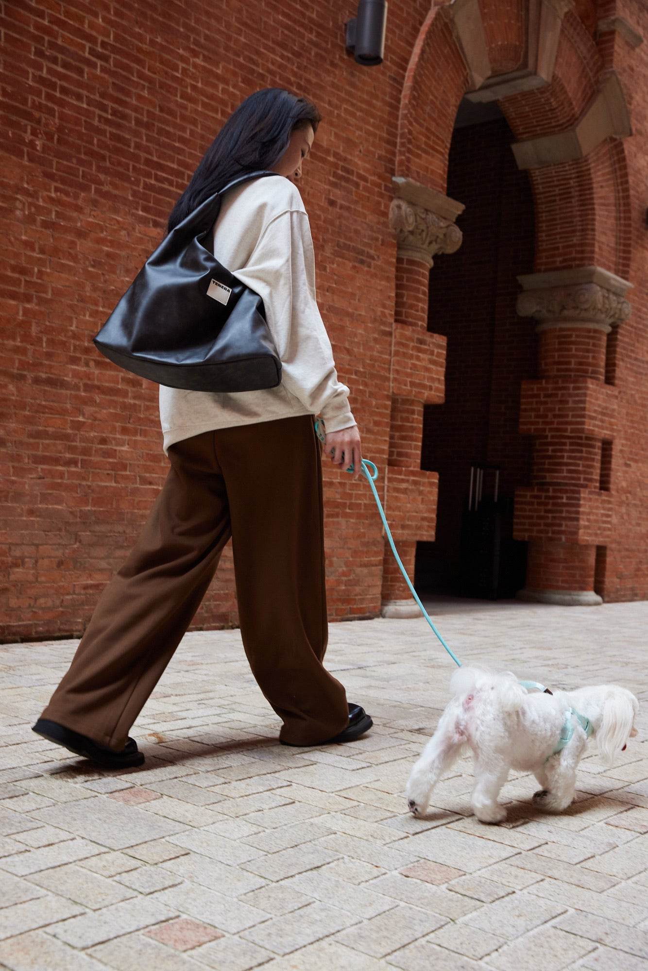 (Washed Black)Large Hobo Shoulder Bag-TENERA Velvet Collection - TENERA