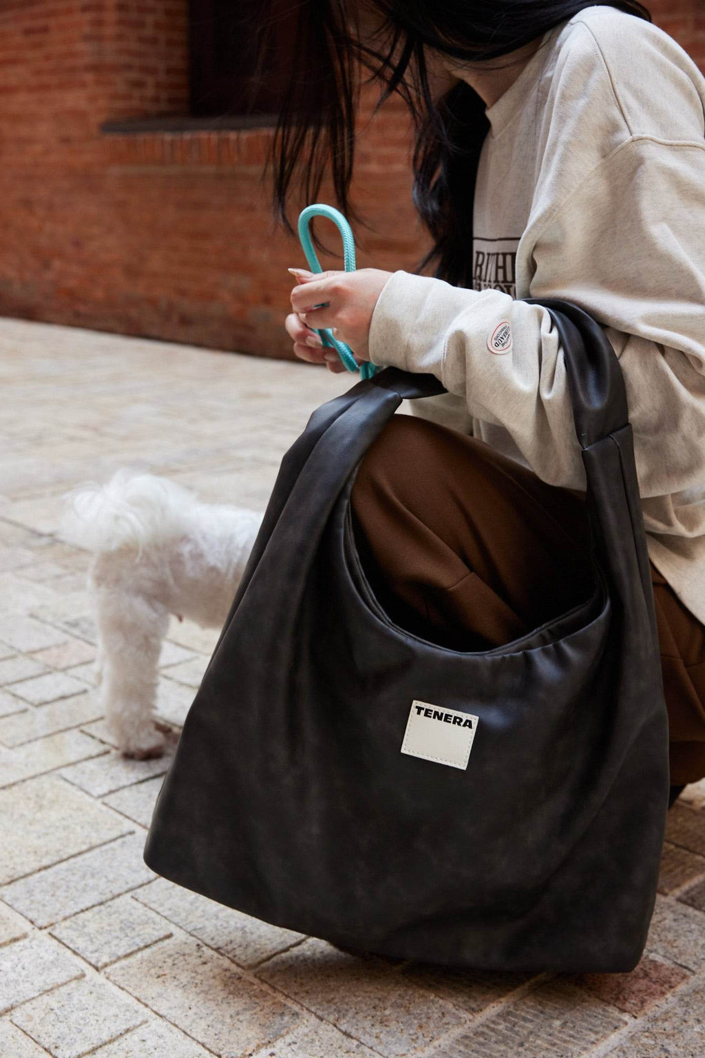 (Washed Black)Large Hobo Shoulder Bag-TENERA Velvet Collection - TENERA