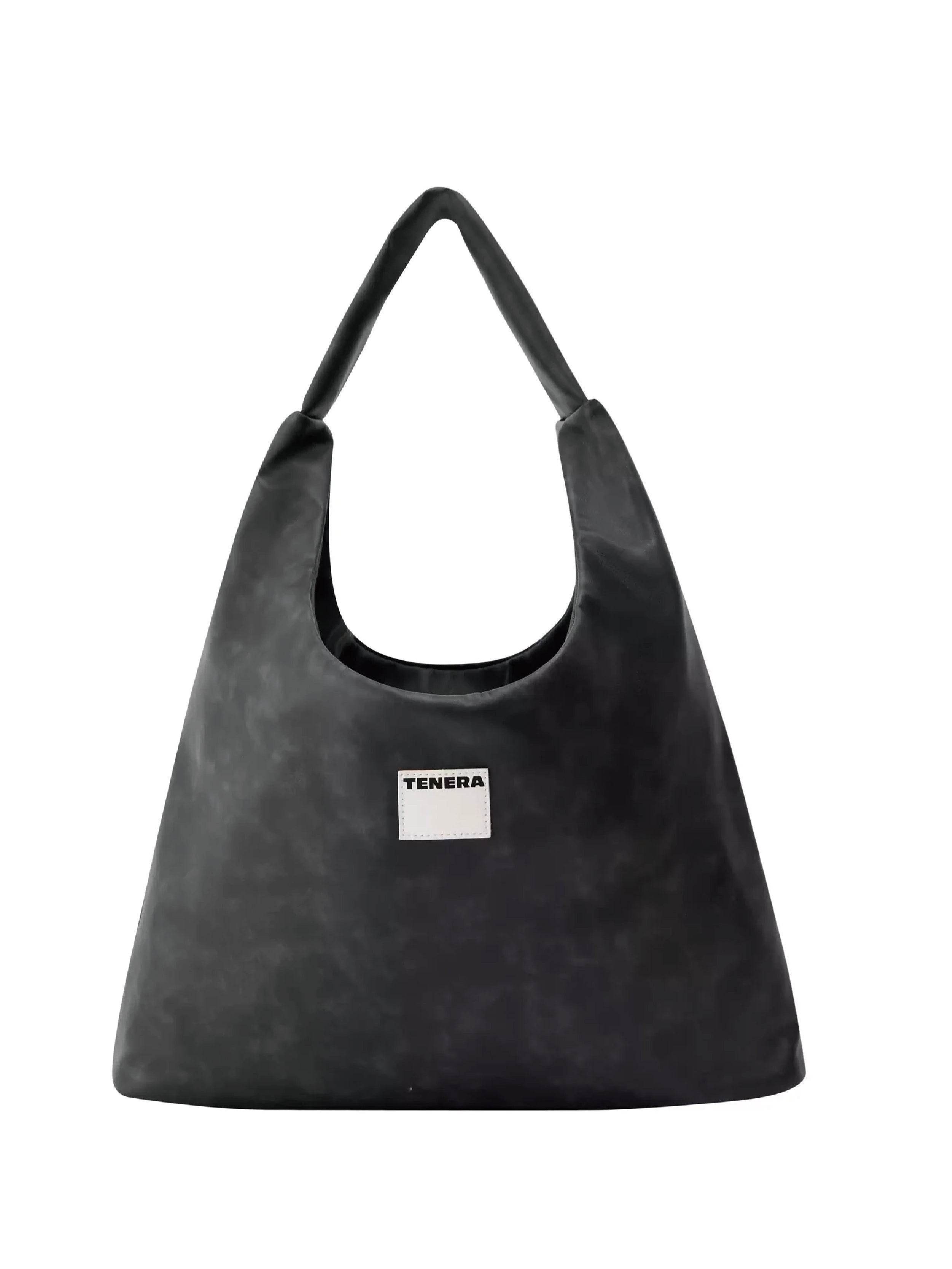 (Washed Black)Large Hobo Shoulder Bag-TENERA Velvet Collection - TENERA