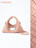 (Misty Pink)Mini Hobo Crossbody Bag-TENERA Handwoven Suede Collection - TENERA