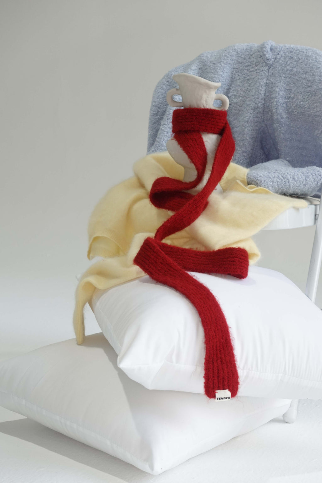 (レッド)フェイクファー スキニースカーフ-TENERA アクセサリーコレクション