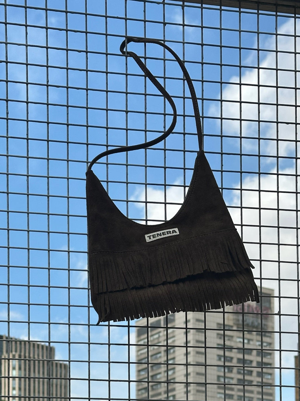 (モスグリーン)スエードフリンジ バゲットバッグ - TENERA ボヘミアンコレクション