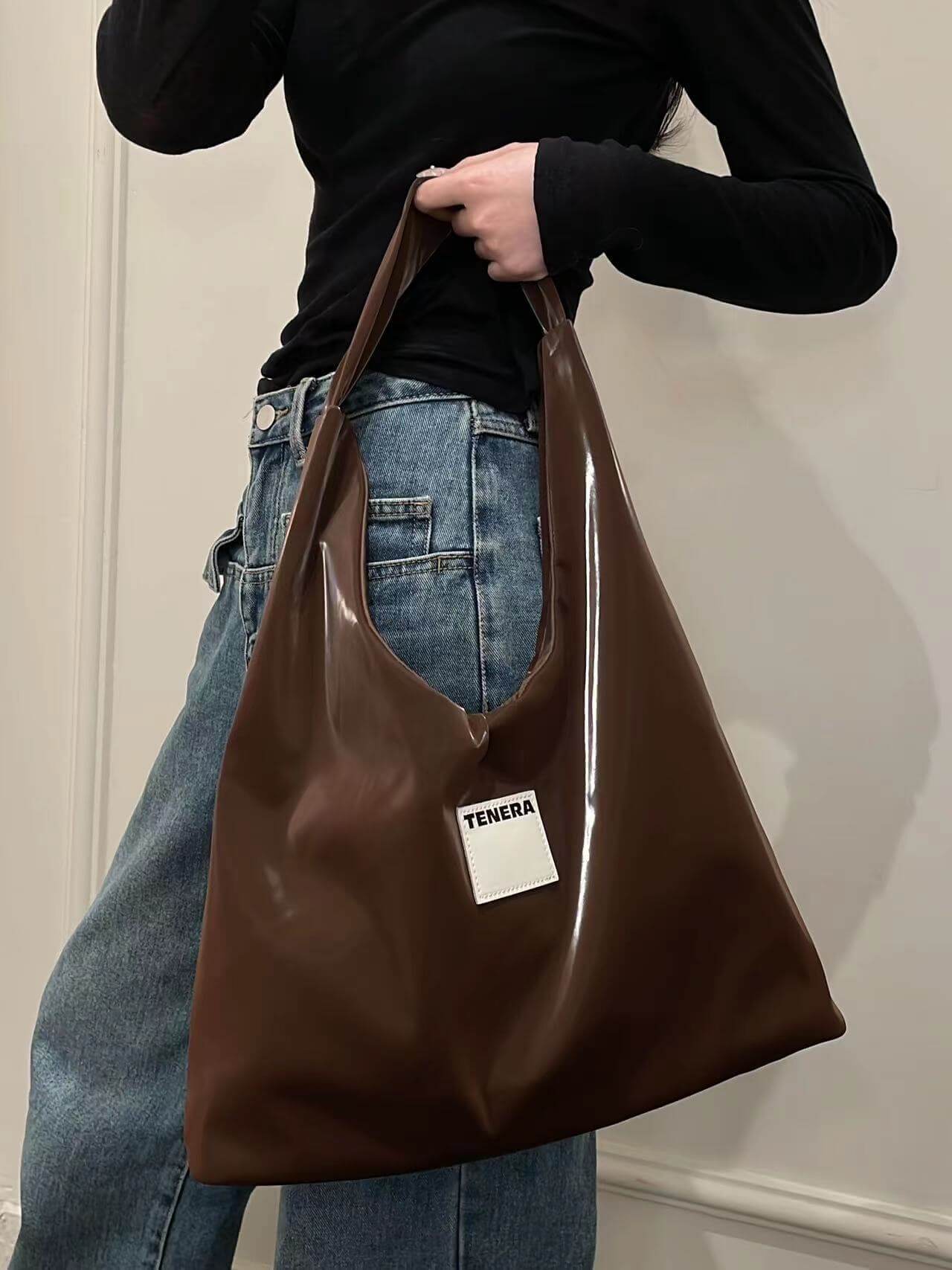 (Chocolate Velvet) Large Hobo Shoulder Bag -TENERA Velvet Collection - TENERA