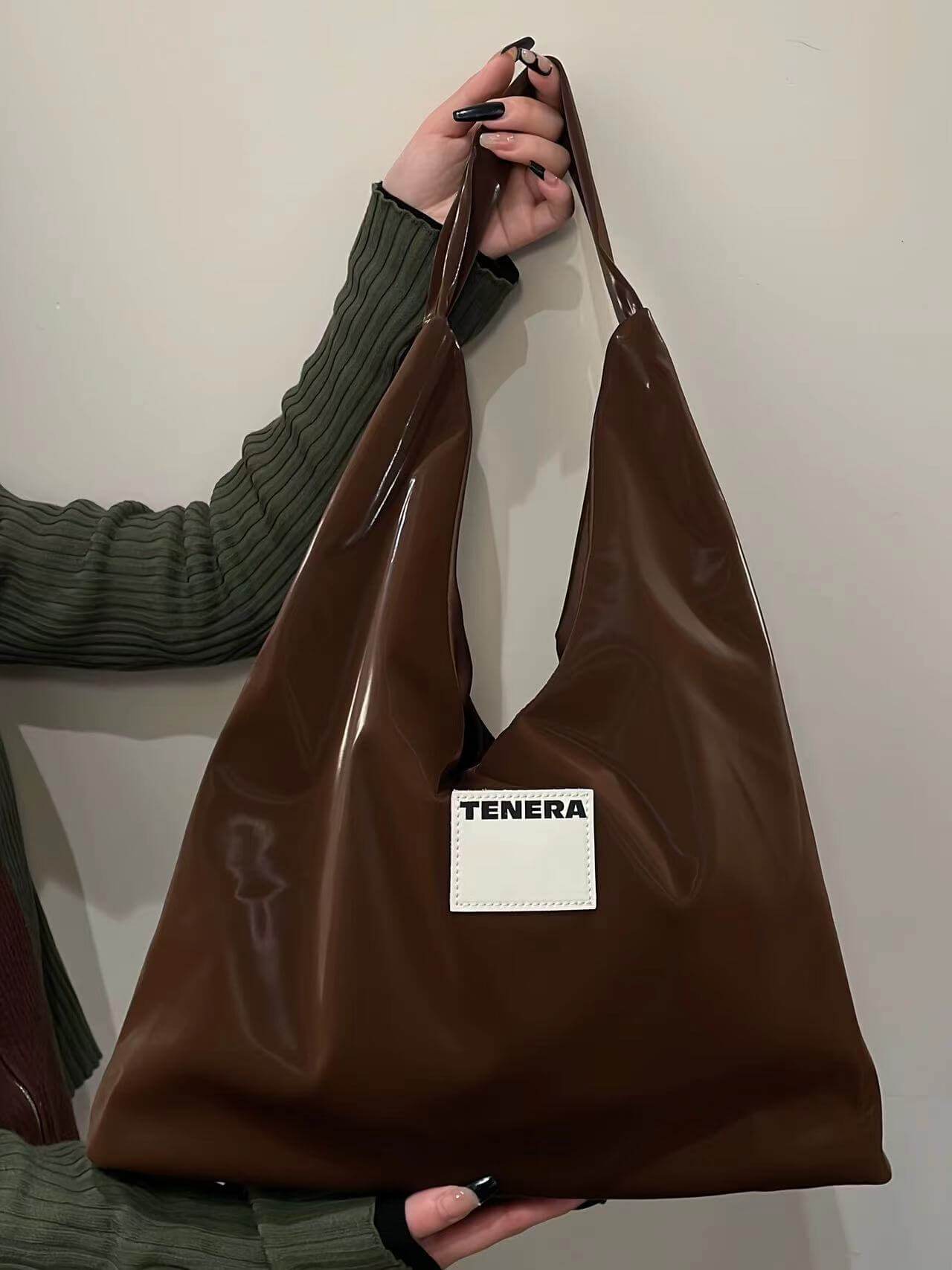 (Chocolate Velvet) Large Hobo Shoulder Bag -TENERA Velvet Collection - TENERA