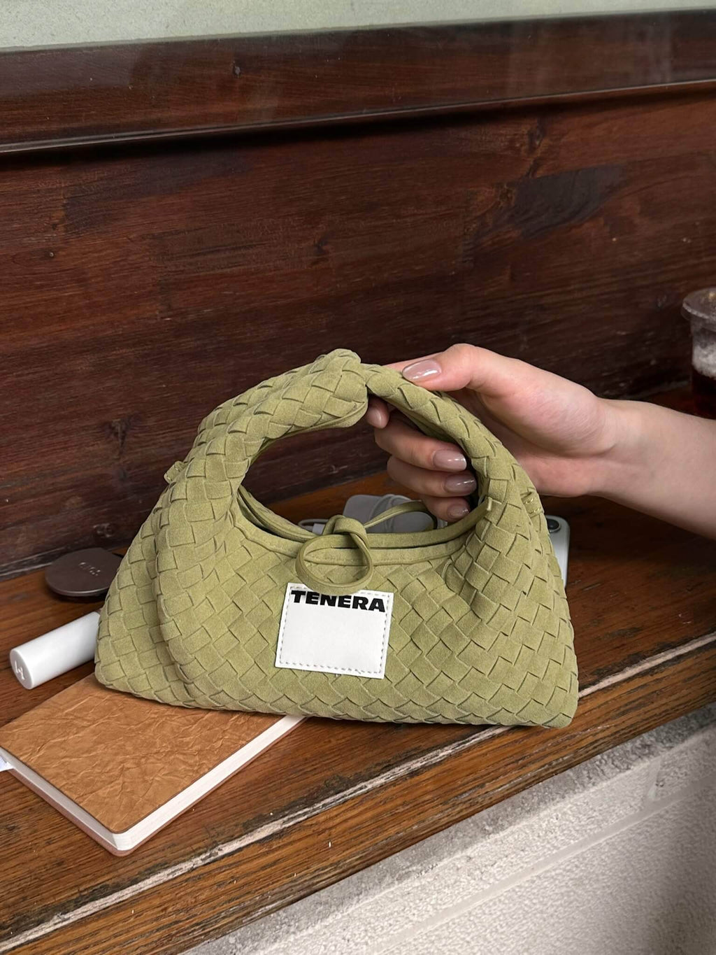 (Olive Green)Mini Hobo Crossbody Bag-TENERA Handwoven Suede Collection - TENERA