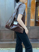 (oleaginous brown)Large Hobo Shoulder Bag-TENERA Velvet Collection - TENERA