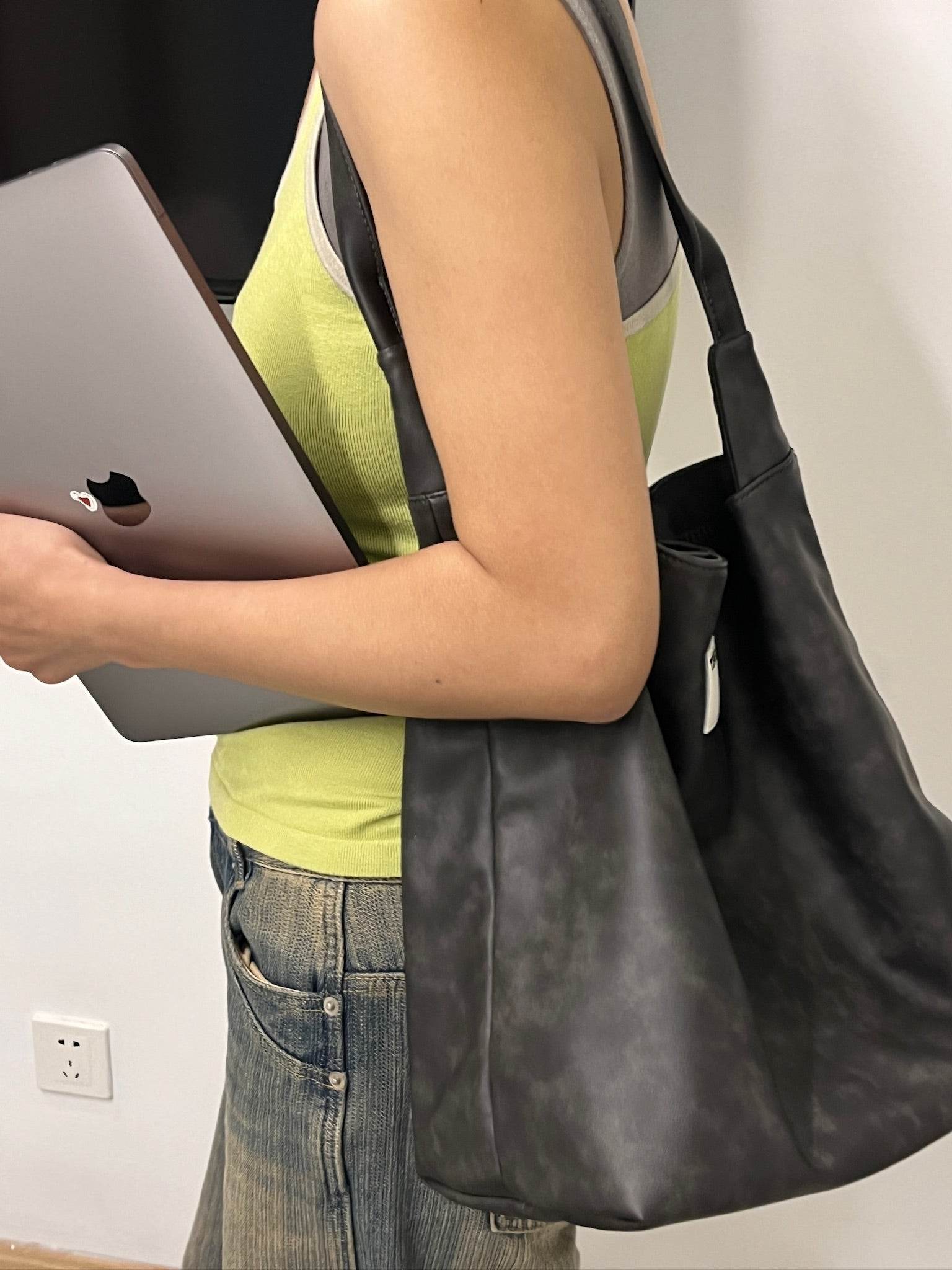 (Washed Black)Bucket Tote Bag-TENERA Vintage Collection - TENERA