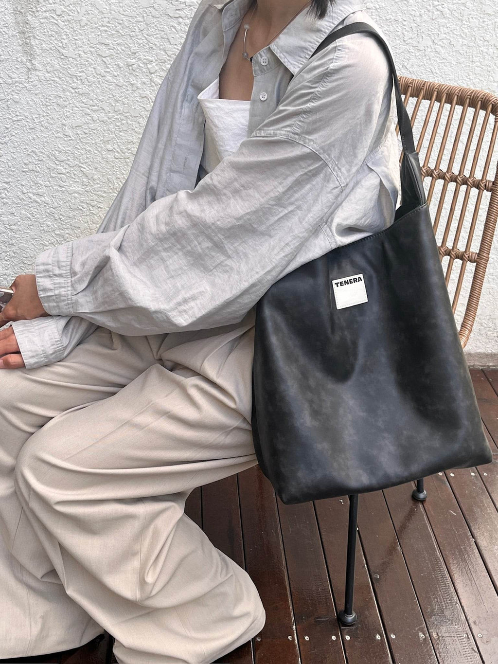 (Washed Black)Bucket Tote Bag-TENERA Vintage Collection - TENERA