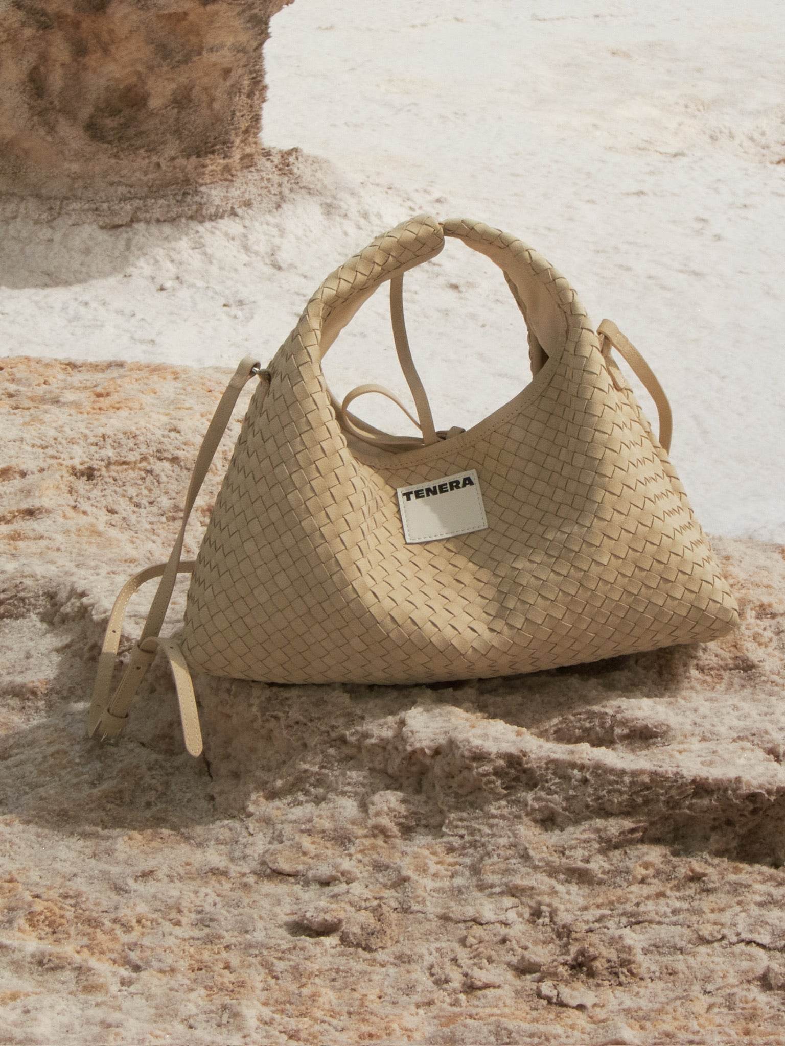 (Almond Beige)Small Hobo Bag-TENERA Handwoven Suede Collection - TENERA