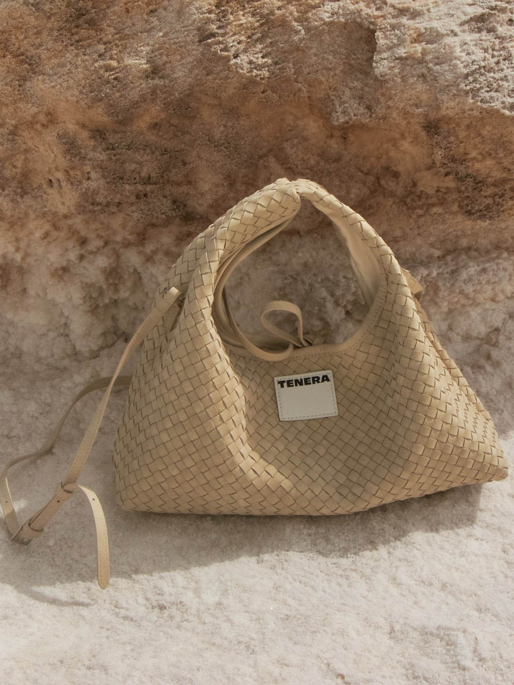 (Almond Beige)Small Hobo Bag-TENERA Handwoven Suede Collection - TENERA