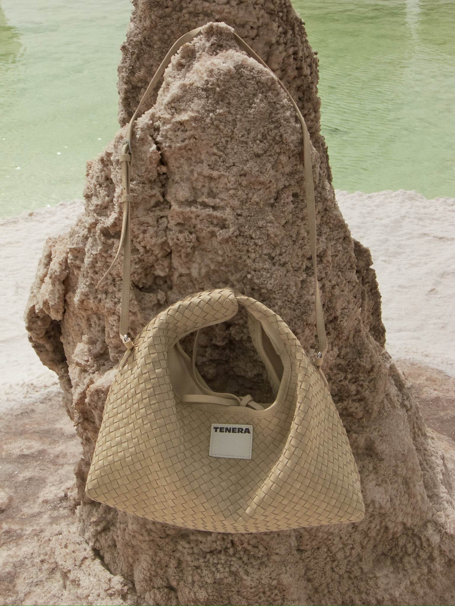 (Almond Beige)Small Hobo Bag-TENERA Handwoven Suede Collection - TENERA