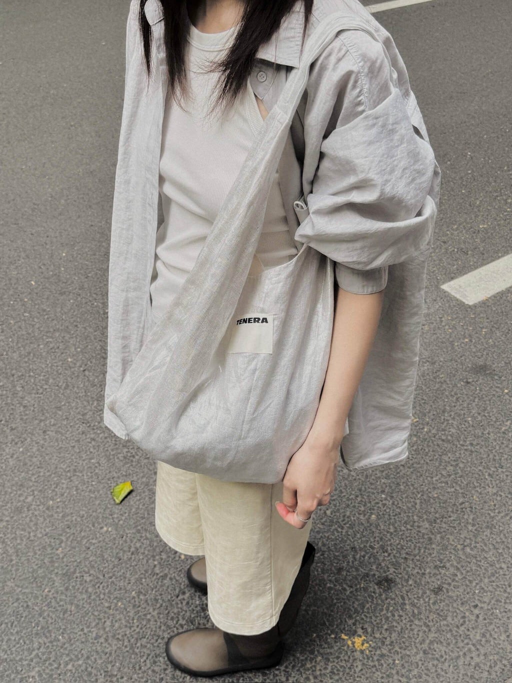 (Lunar Silver)Ballerina Linen Shoulder Bag-TENERA Ballerina Collection - TENERA