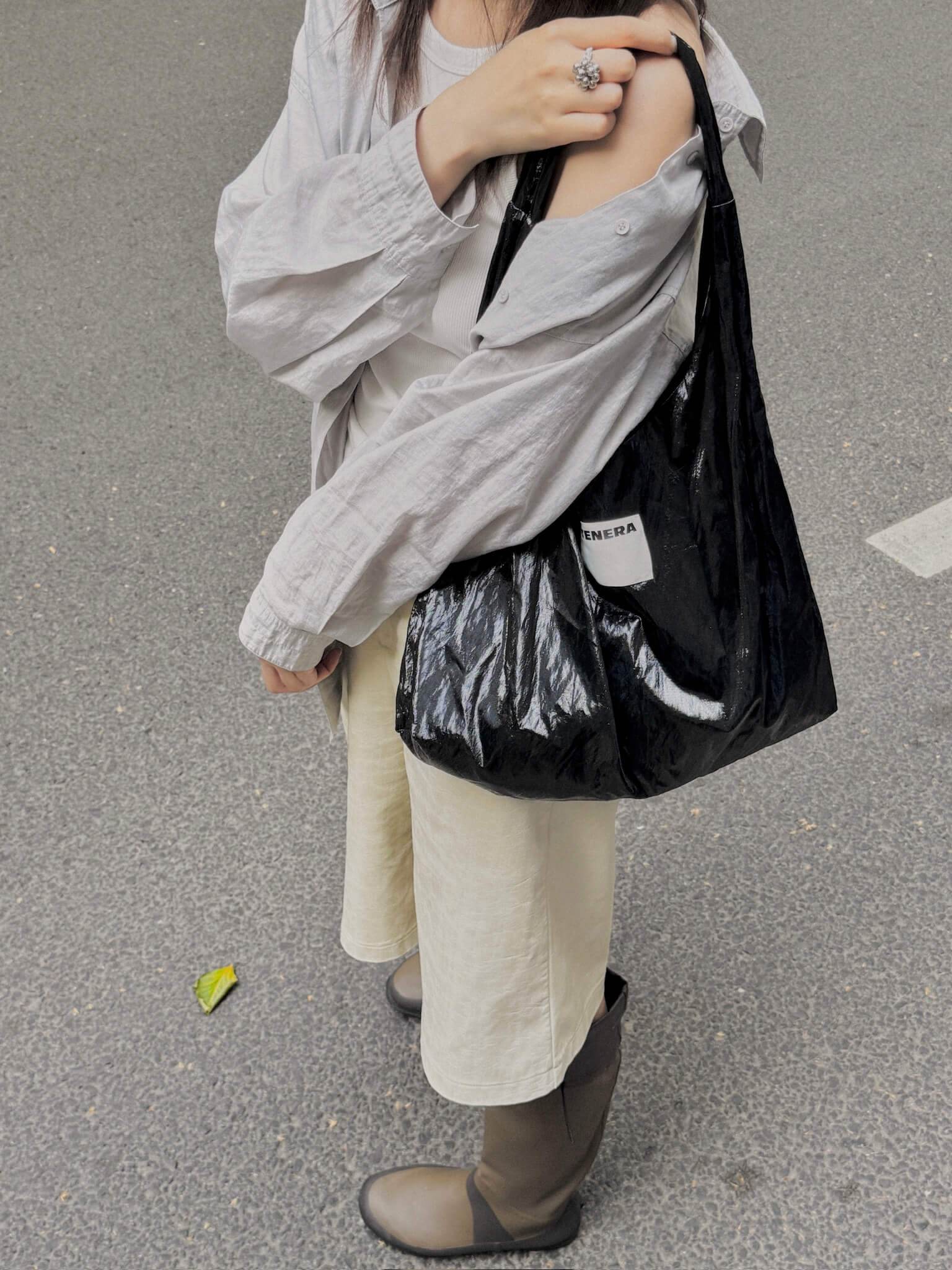 (Obsidian Black)Ballerina Linen Shoulder Bag-TENERA Ballerina Collection - TENERA