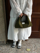 (モスグリーン)スモールホーボーバッグ-TENERA 手織りスエードコレクション