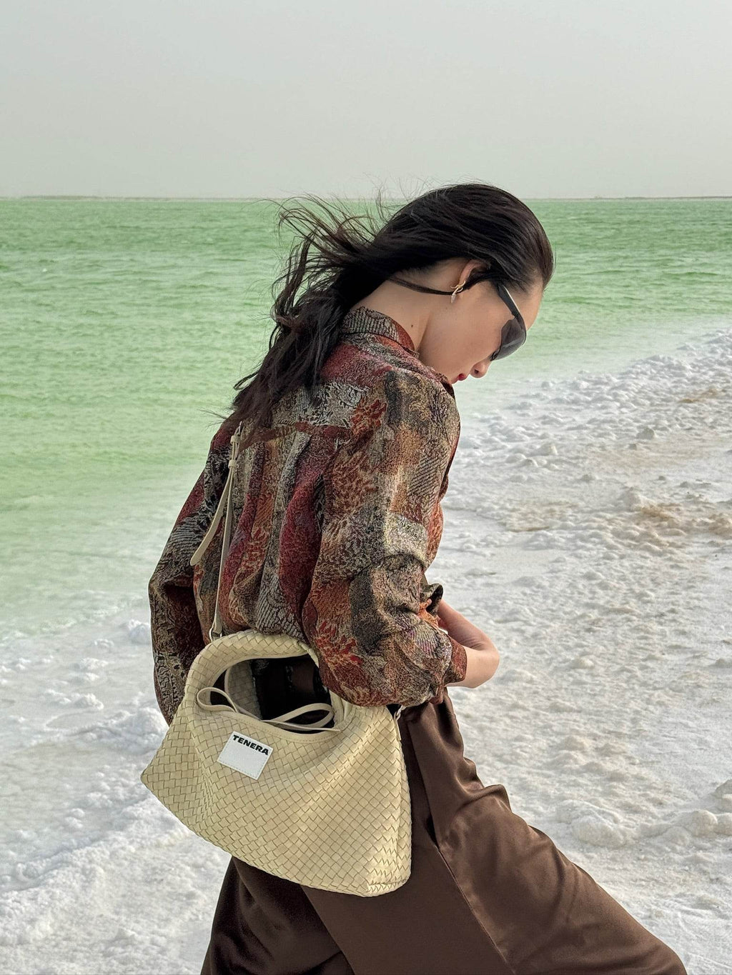 (Almond Beige)Small Hobo Bag-TENERA Handwoven Suede Collection - TENERA