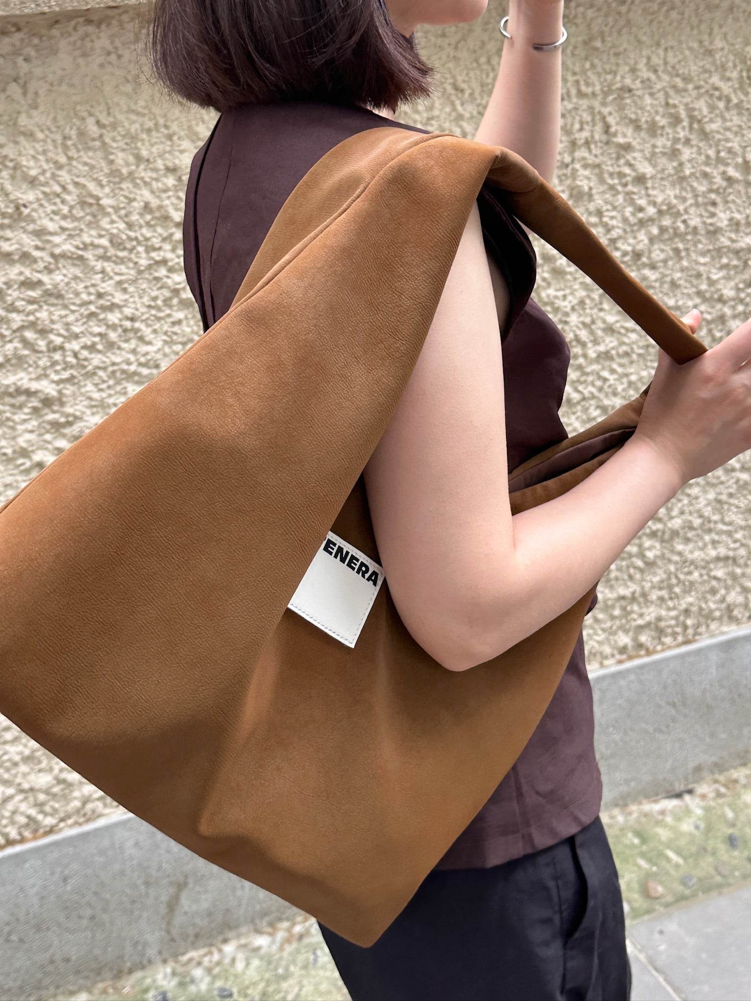 (Caramel)Large Hobo Shoulder Bag-TENERA Velvet Collection - TENERA