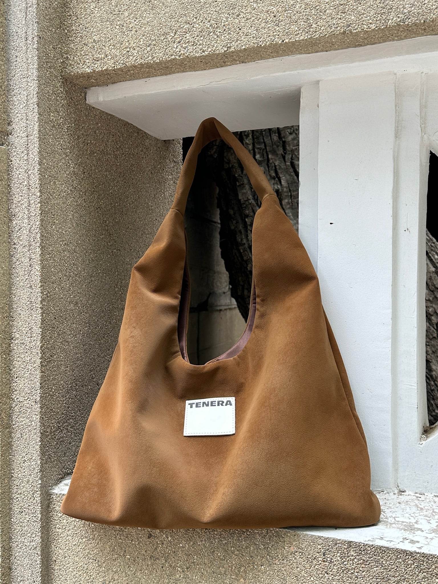 (Caramel)Large Hobo Shoulder Bag-TENERA Velvet Collection - TENERA