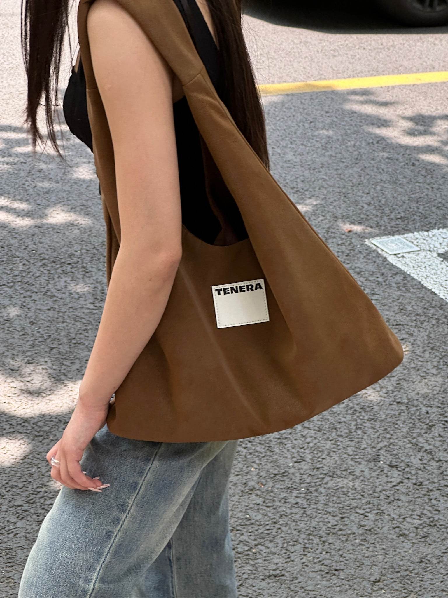 (Caramel)Large Hobo Shoulder Bag-TENERA Velvet Collection - TENERA