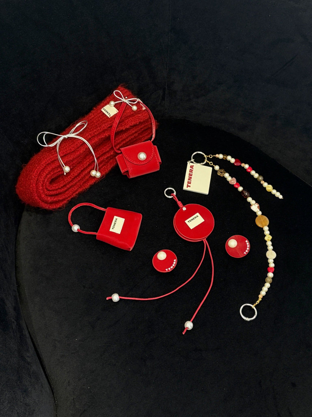 (ベルベットレッド)ベルベット ミニパール バッグチャーム-TENERA アクセサリーコレクション