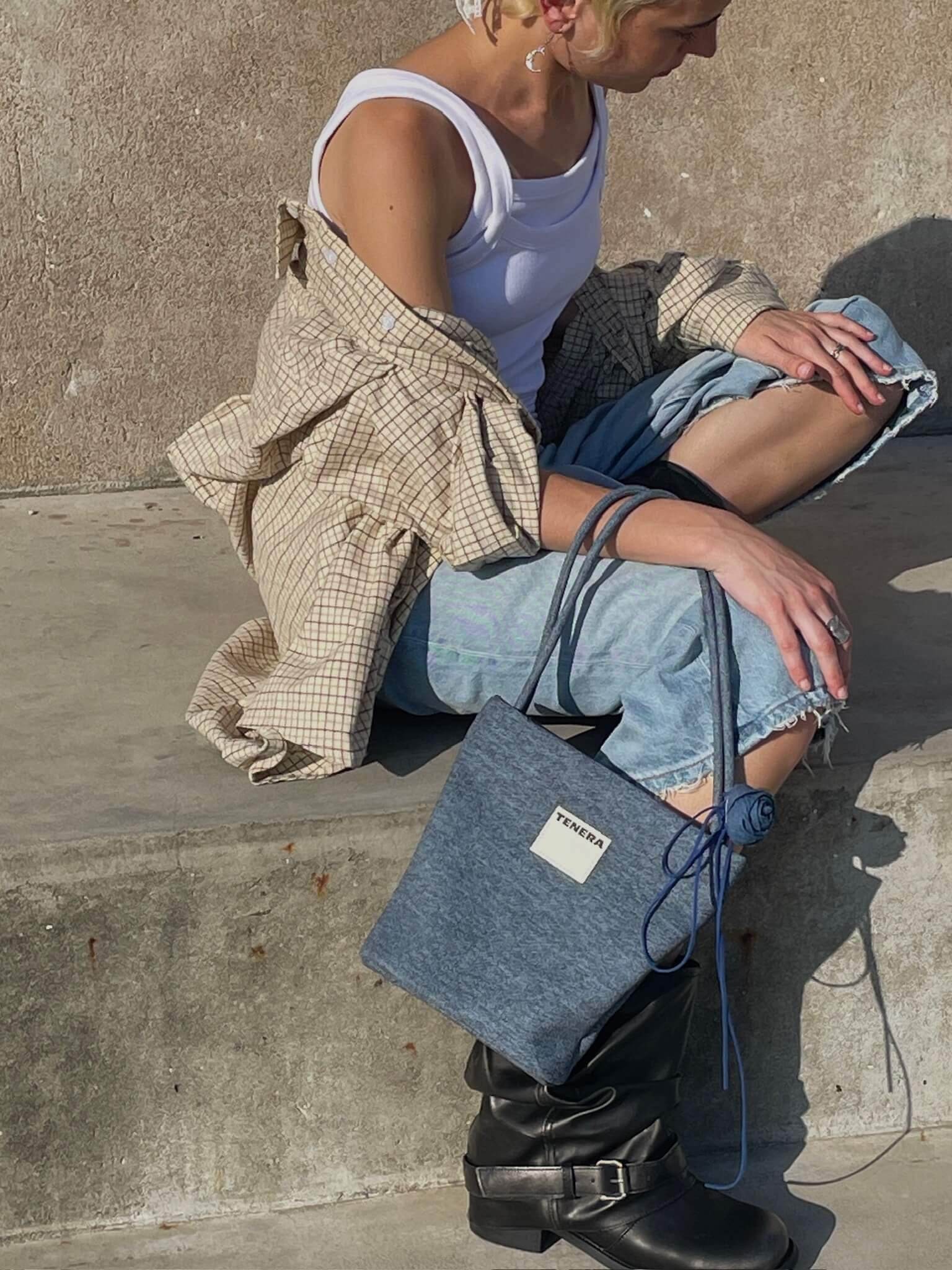 (Denim Blue)Sweetheart Rose Bucket Bag-TENERA Denim Collection - TENERA