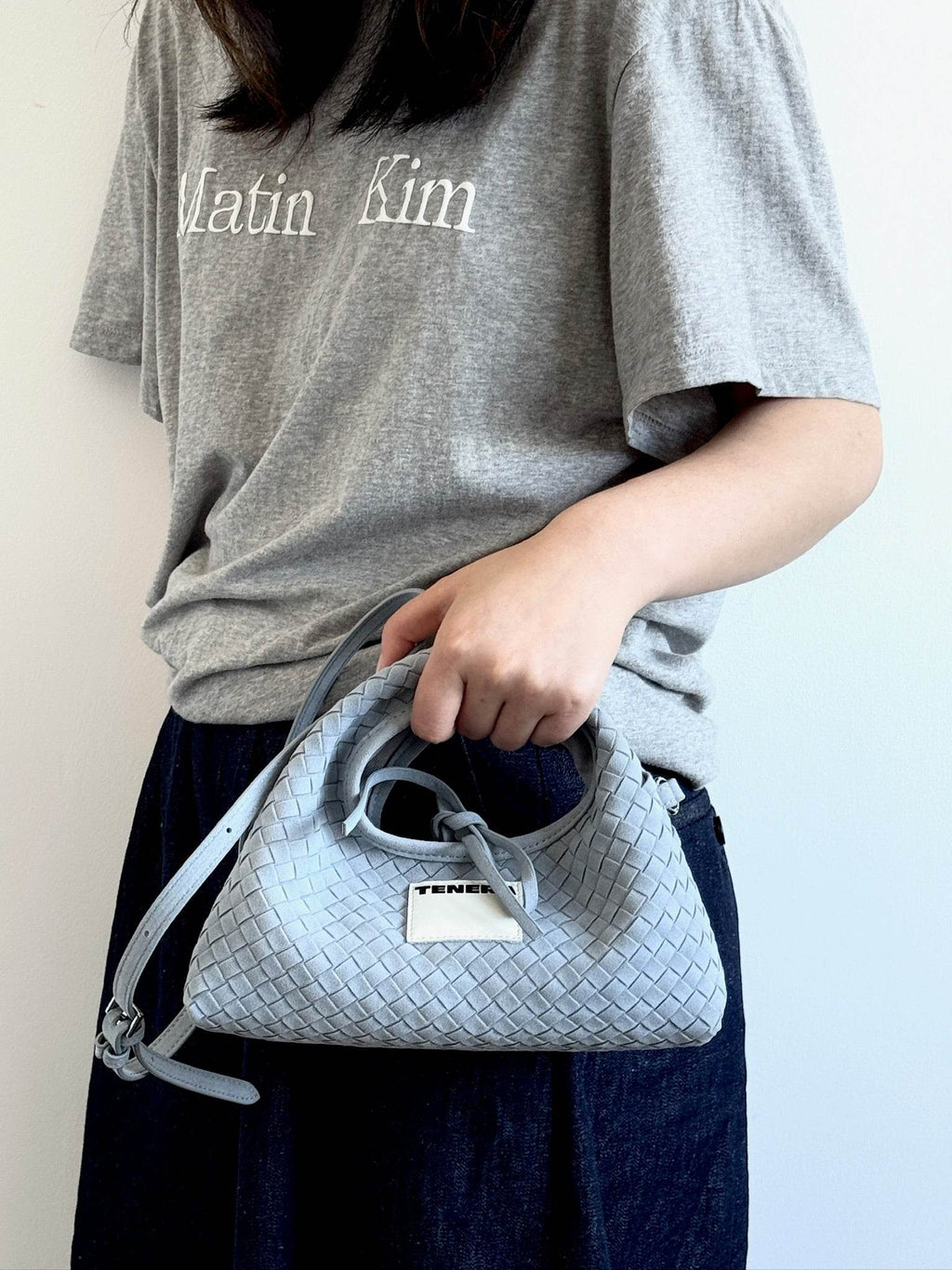 (Ash Blue)Mini Hobo Crossbody Bag-TENERA Handwoven Suede Collection - TENERA