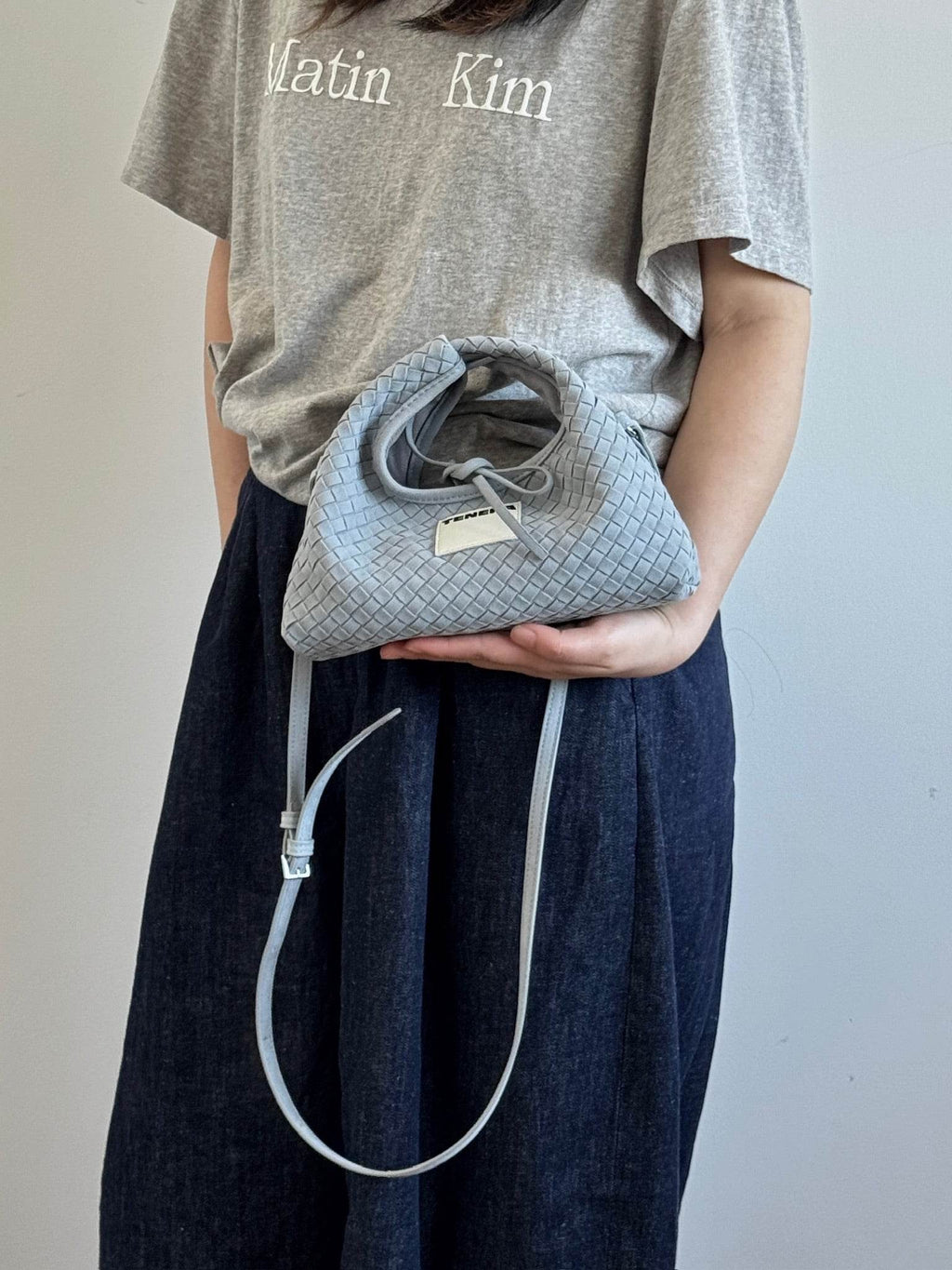 (Ash Blue)Mini Hobo Crossbody Bag-TENERA Handwoven Suede Collection - TENERA
