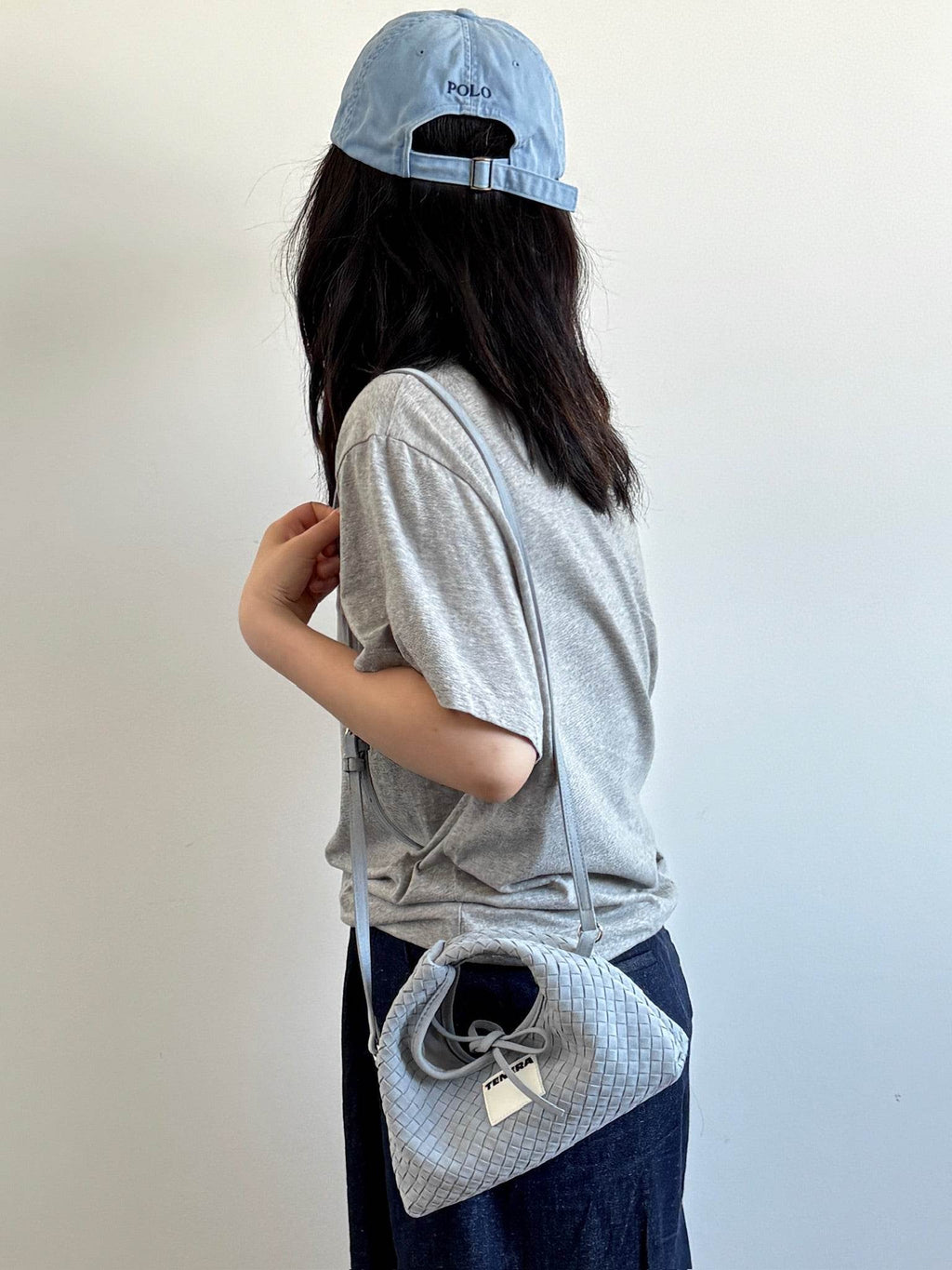 (Ash Blue)Mini Hobo Crossbody Bag-TENERA Handwoven Suede Collection - TENERA