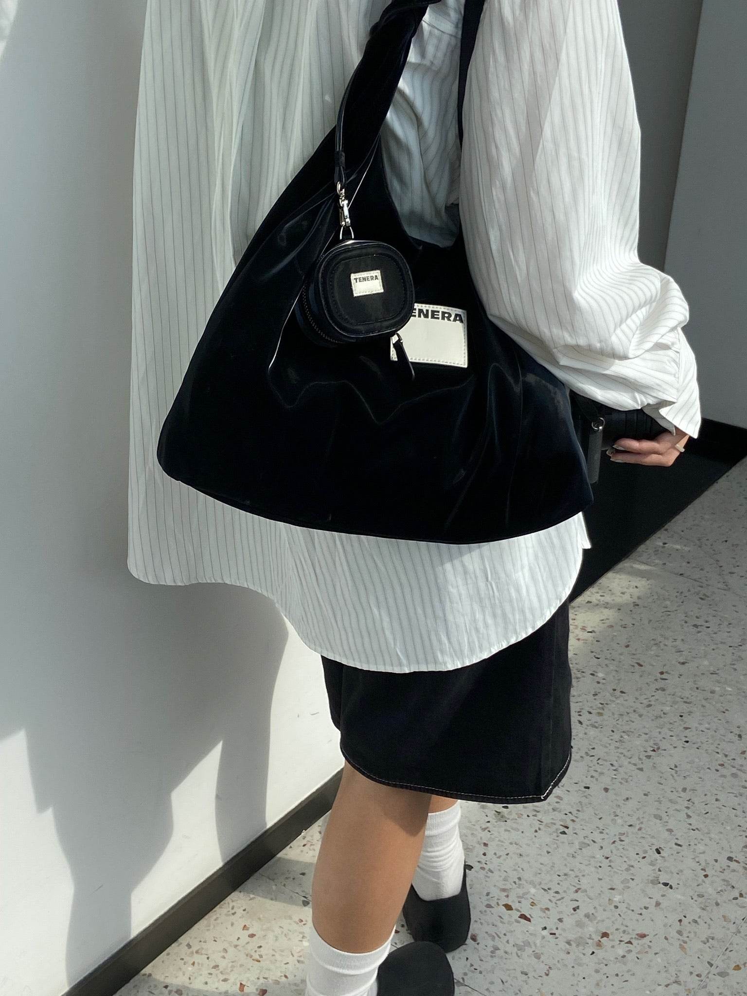 (Black Velvet) Large Hobo Shoulder Bag -TENERA Velvet Collection - TENERA