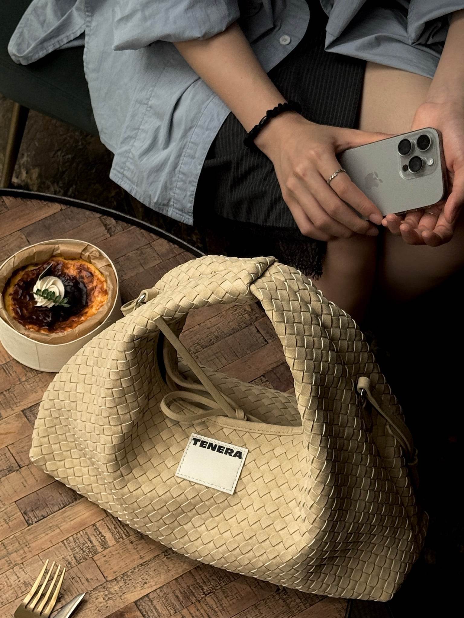 (Almond Beige)Small Hobo Bag-TENERA Handwoven Suede Collection - TENERA