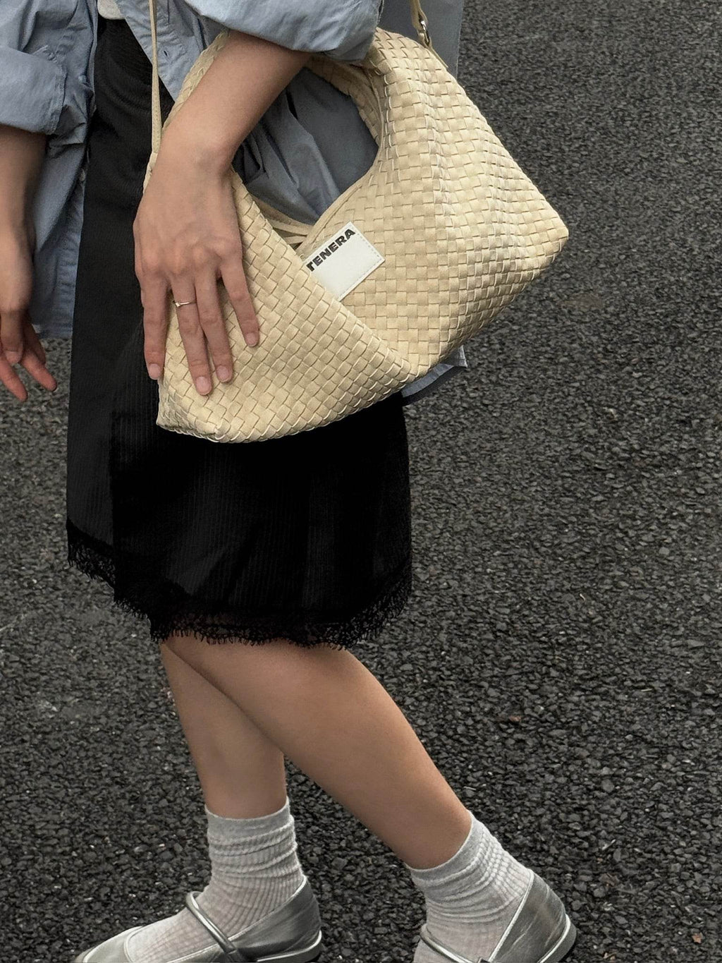 (Almond Beige)Small Hobo Bag-TENERA Handwoven Suede Collection - TENERA
