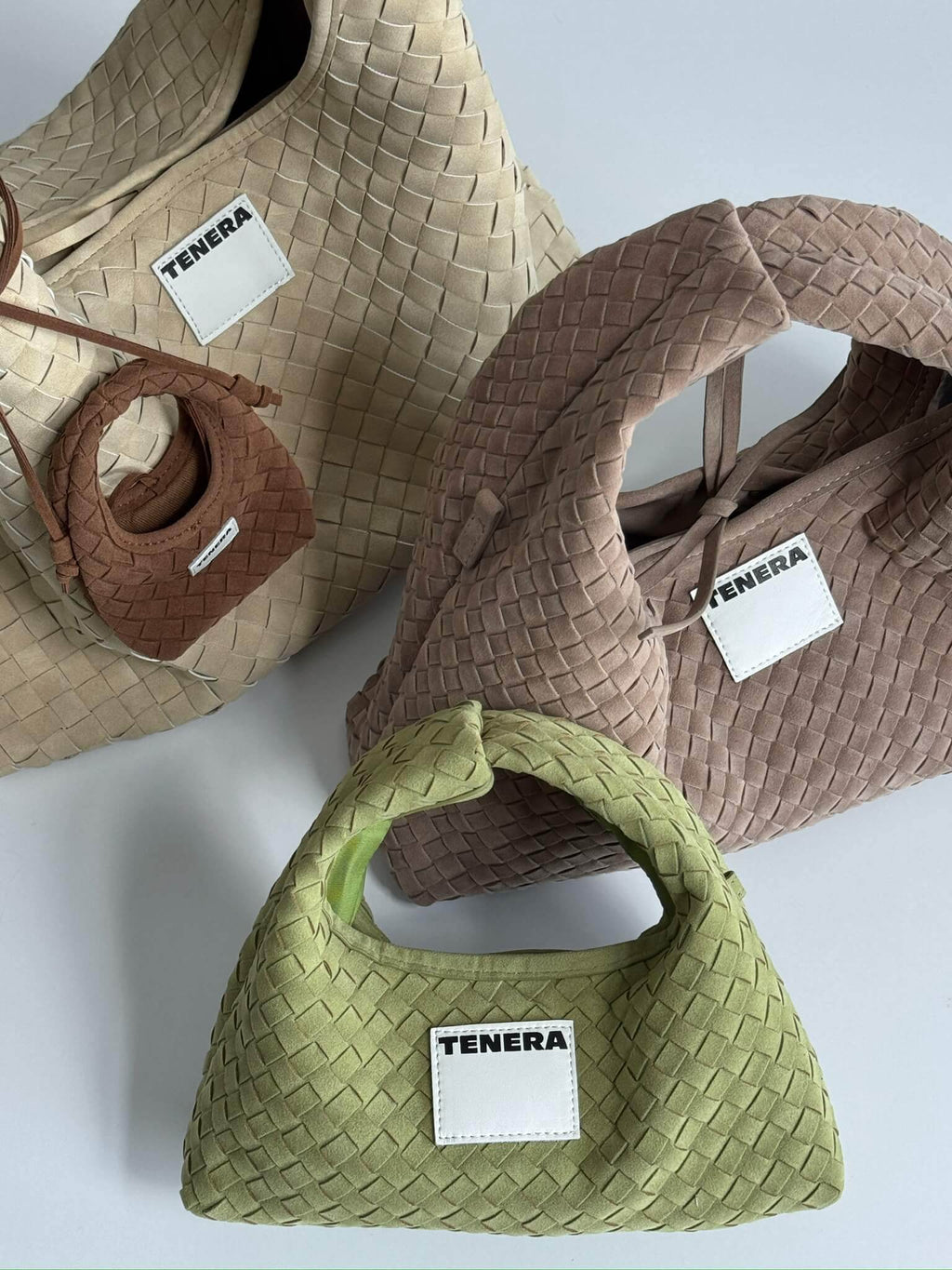 (Olive Green)Mini Hobo Crossbody Bag-TENERA Handwoven Suede Collection - TENERA