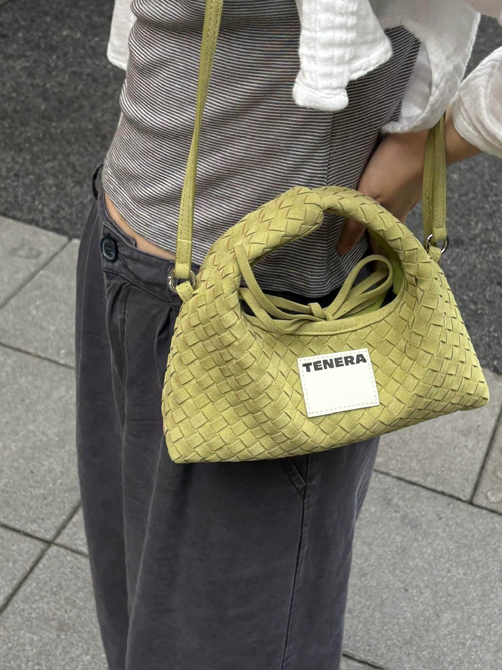 (Olive Green)Mini Hobo Crossbody Bag-TENERA Handwoven Suede Collection - TENERA
