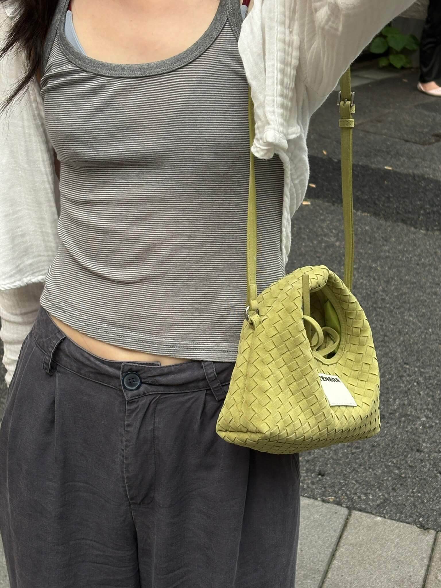 (Olive Green)Mini Hobo Crossbody Bag-TENERA Handwoven Suede Collection - TENERA