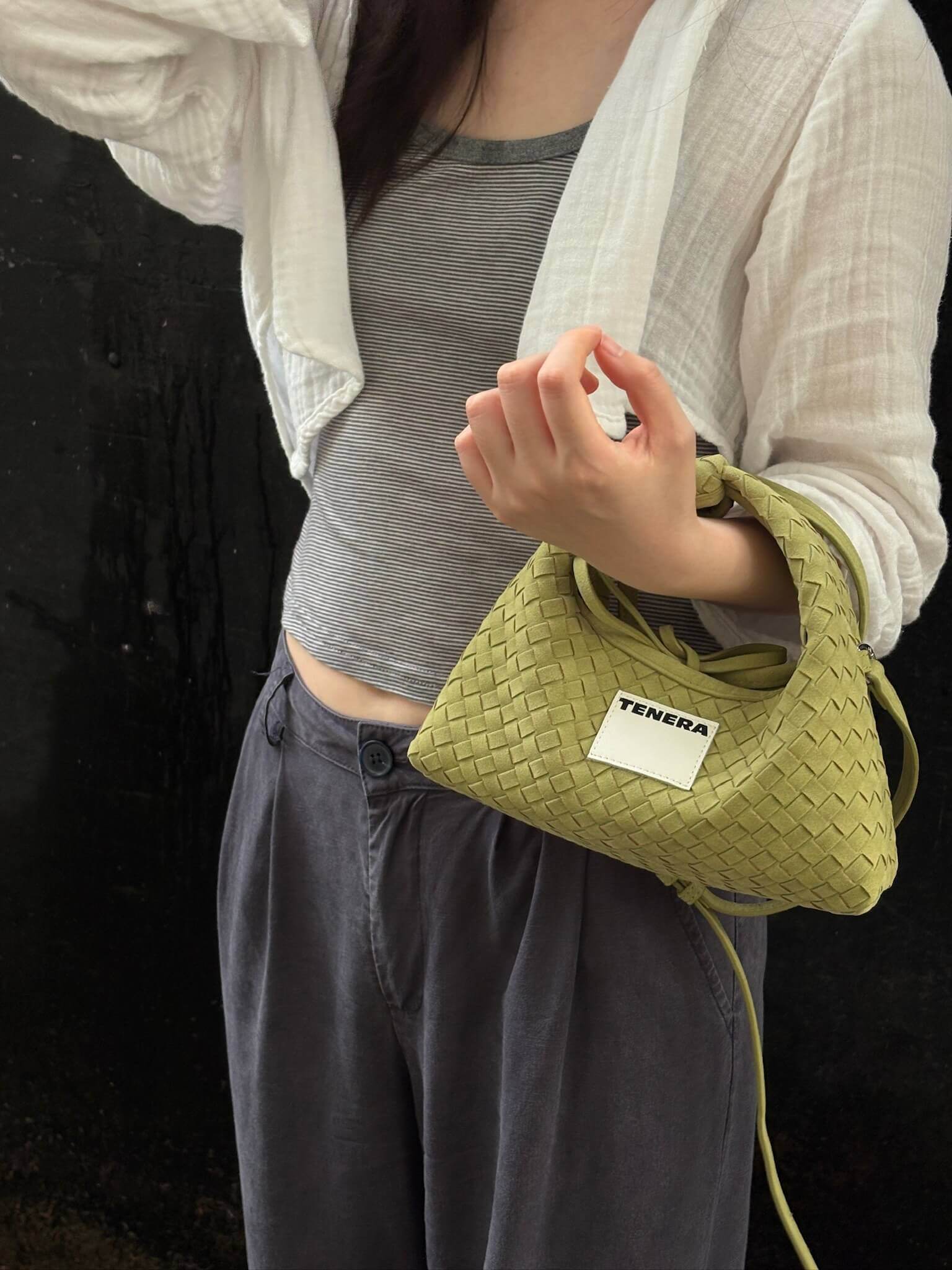(Olive Green)Mini Hobo Crossbody Bag-TENERA Handwoven Suede Collection - TENERA