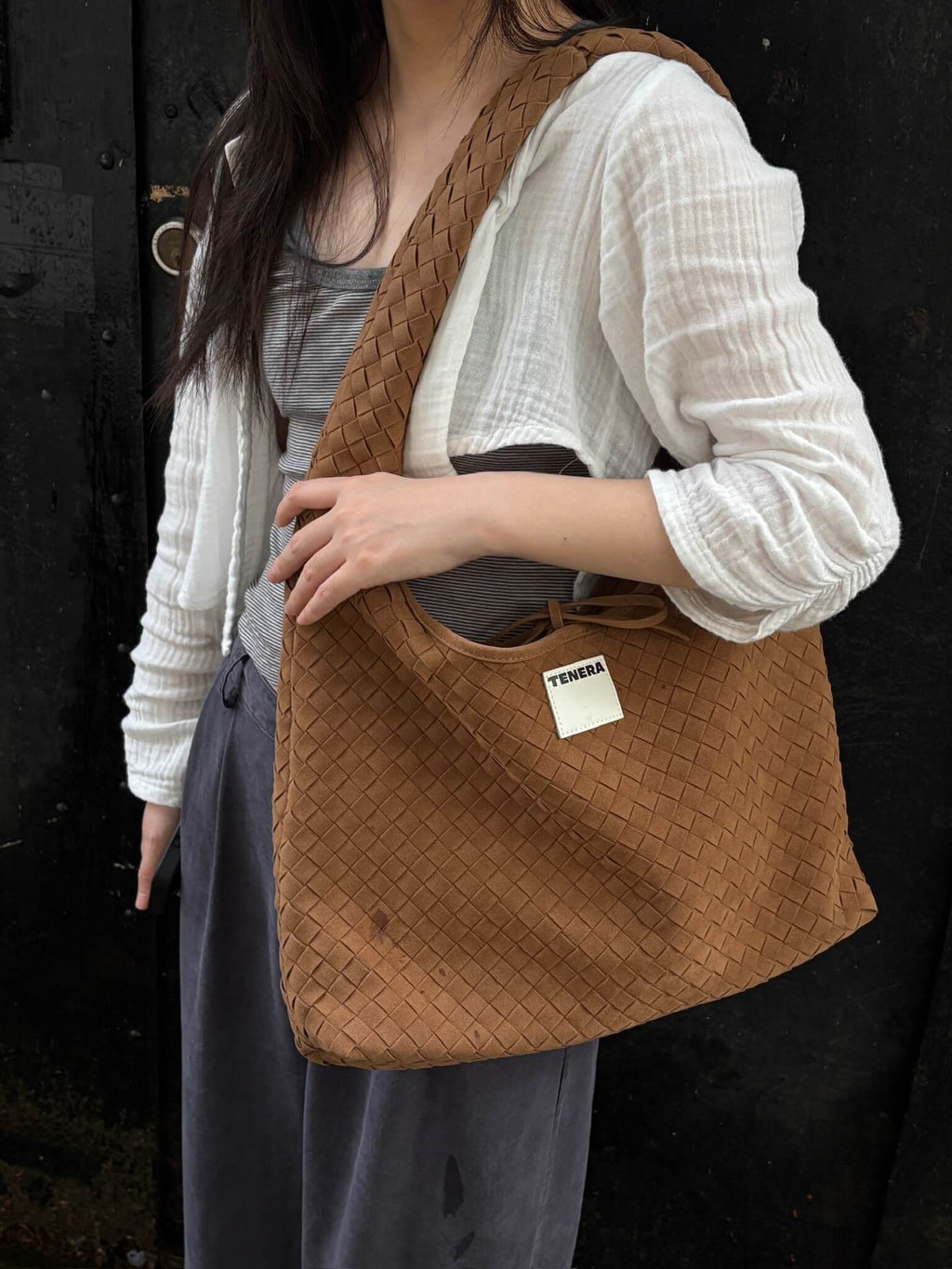 (Mocha Brown)Large Hobo Bag-TENERA Handwoven Suede Collection - TENERA