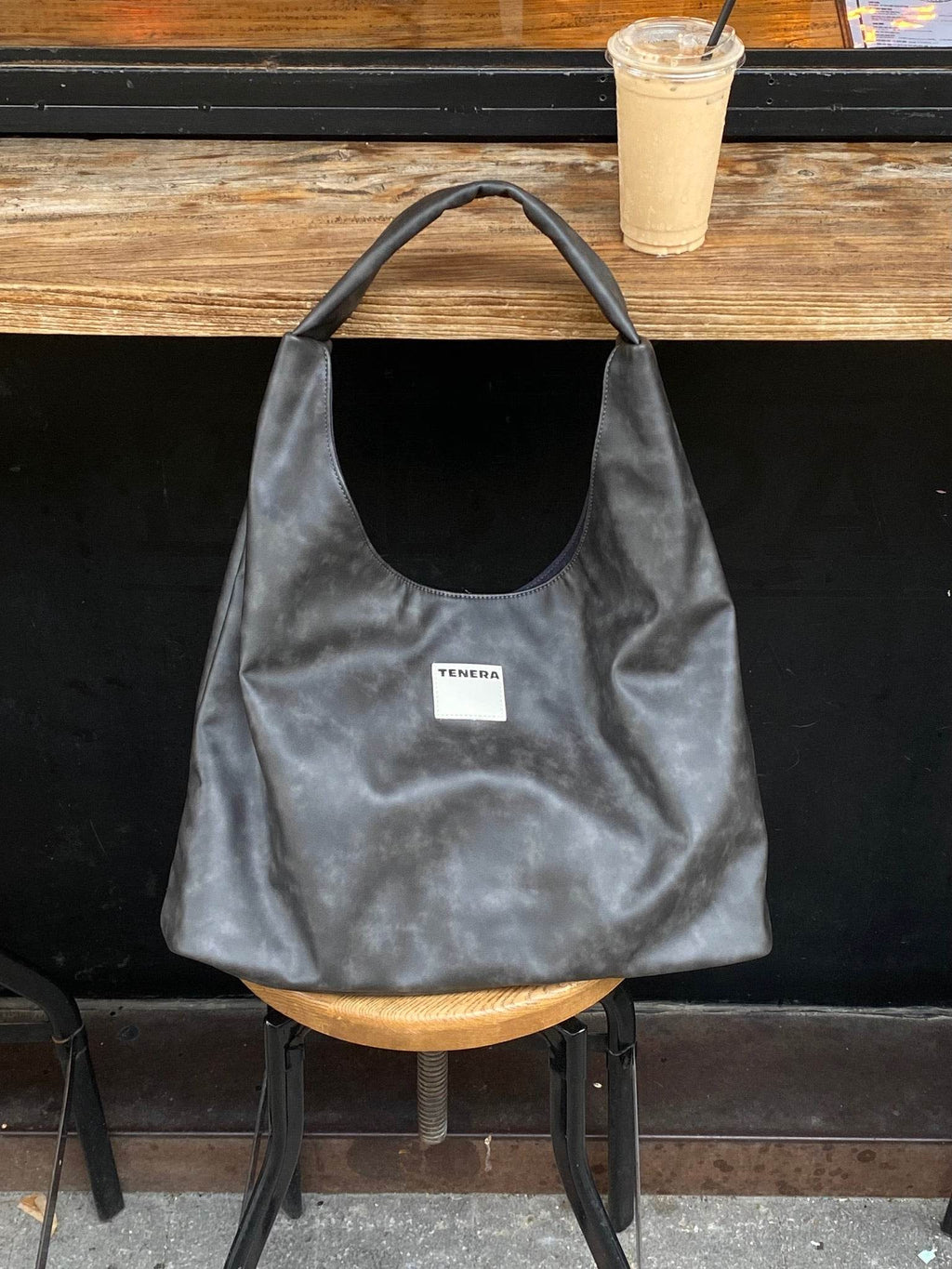 (Washed Black)Large Hobo Shoulder Bag-TENERA Velvet Collection - TENERA