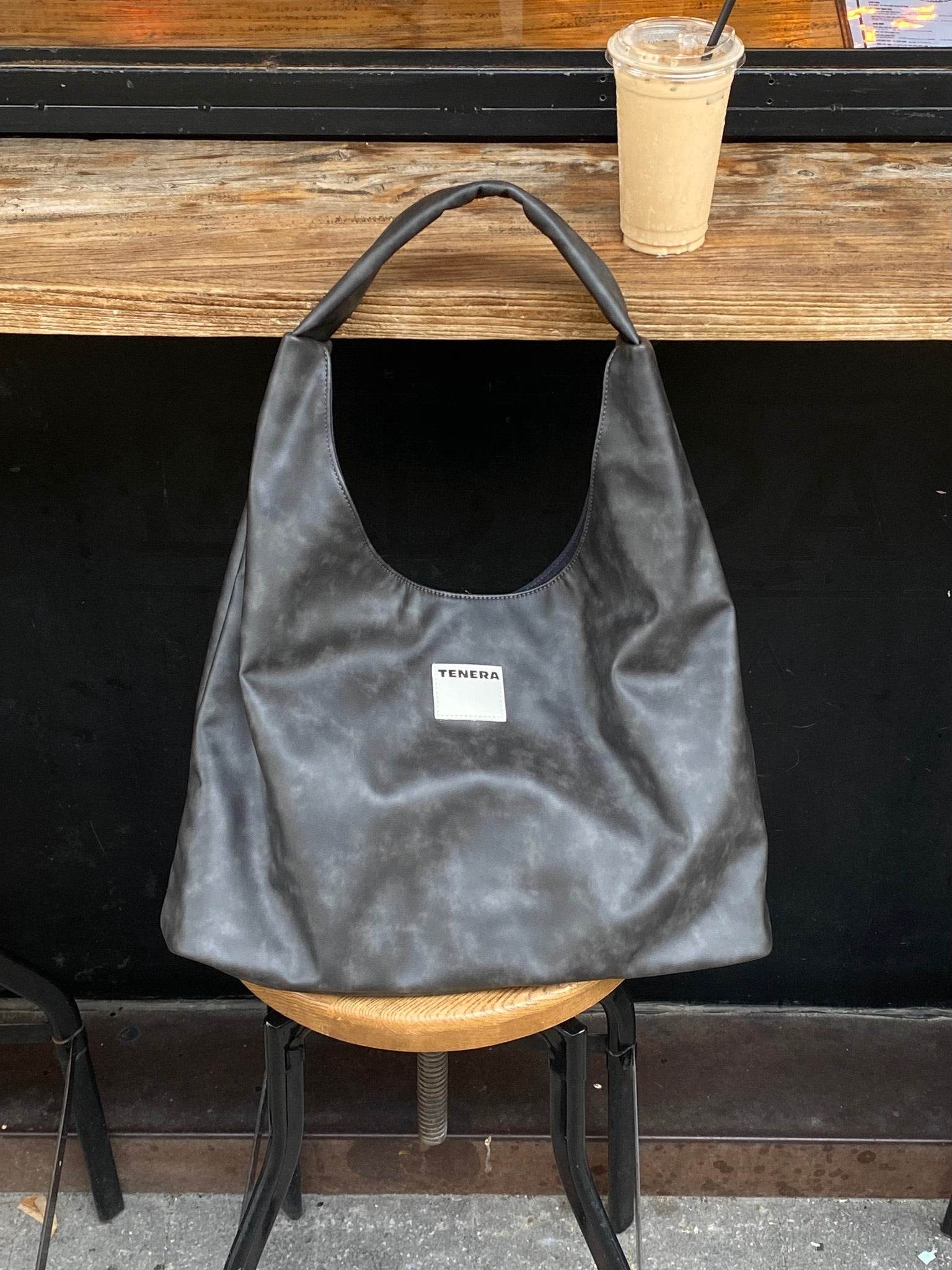 (Washed Black)Large Hobo Shoulder Bag-TENERA Velvet Collection - TENERA