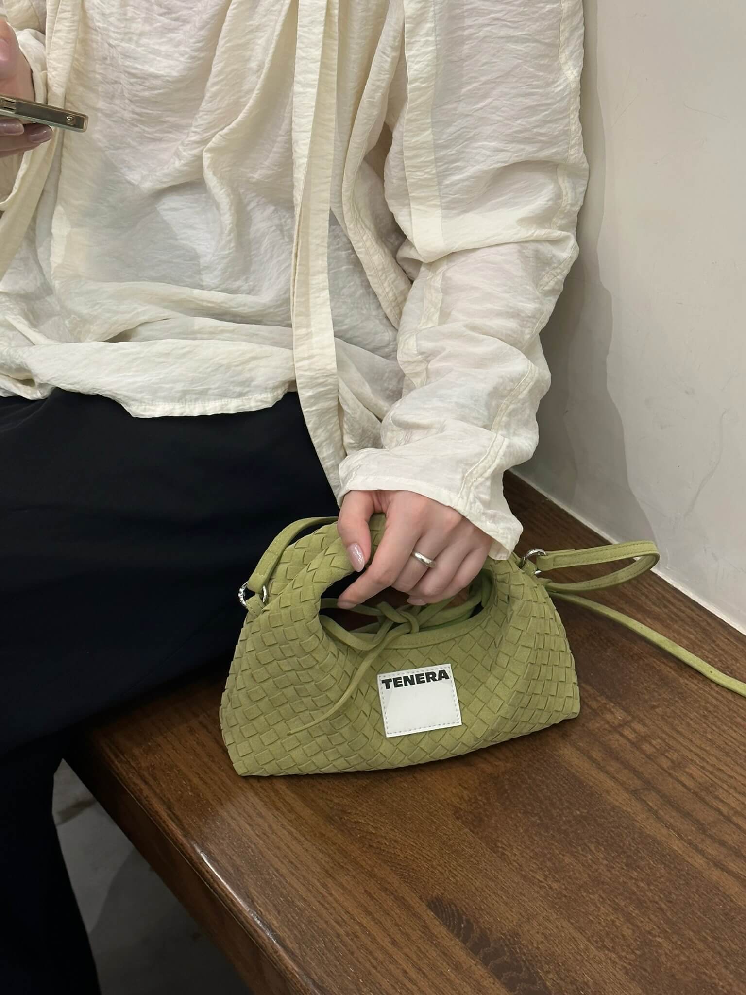 (Olive Green)Mini Hobo Crossbody Bag-TENERA Handwoven Suede Collection - TENERA