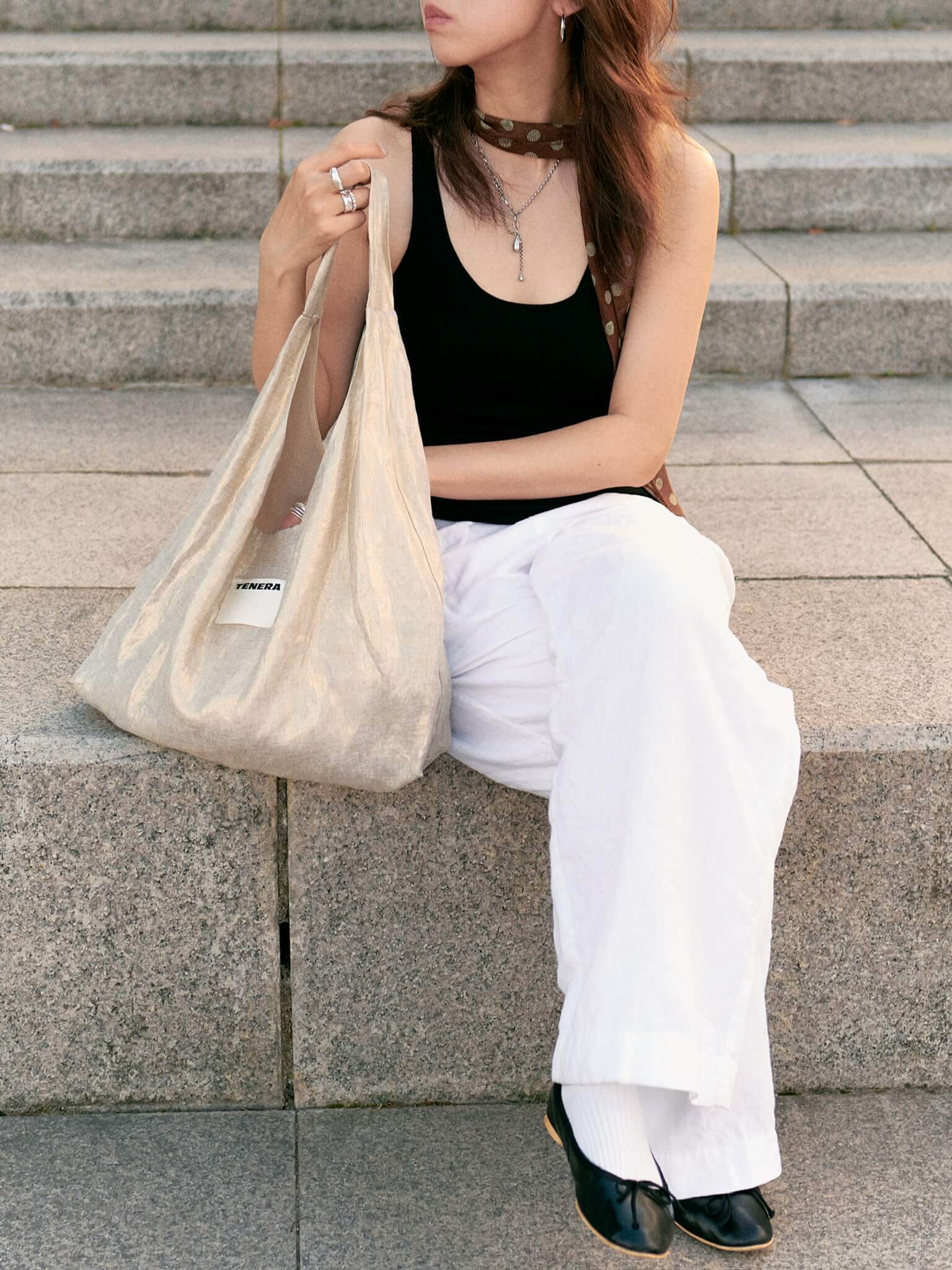 (Gold Shimmer Linen)Ballerina Linen Shoulder Bag-TENERA Ballerina Collection - TENERA