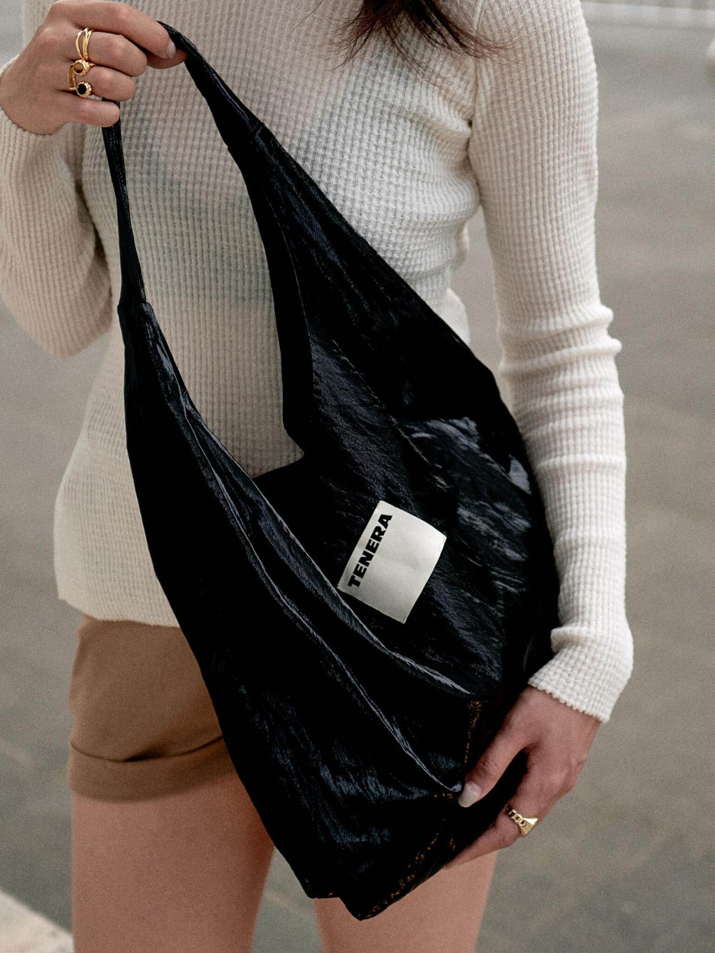 (Obsidian Black)Ballerina Linen Shoulder Bag-TENERA Ballerina Collection - TENERA